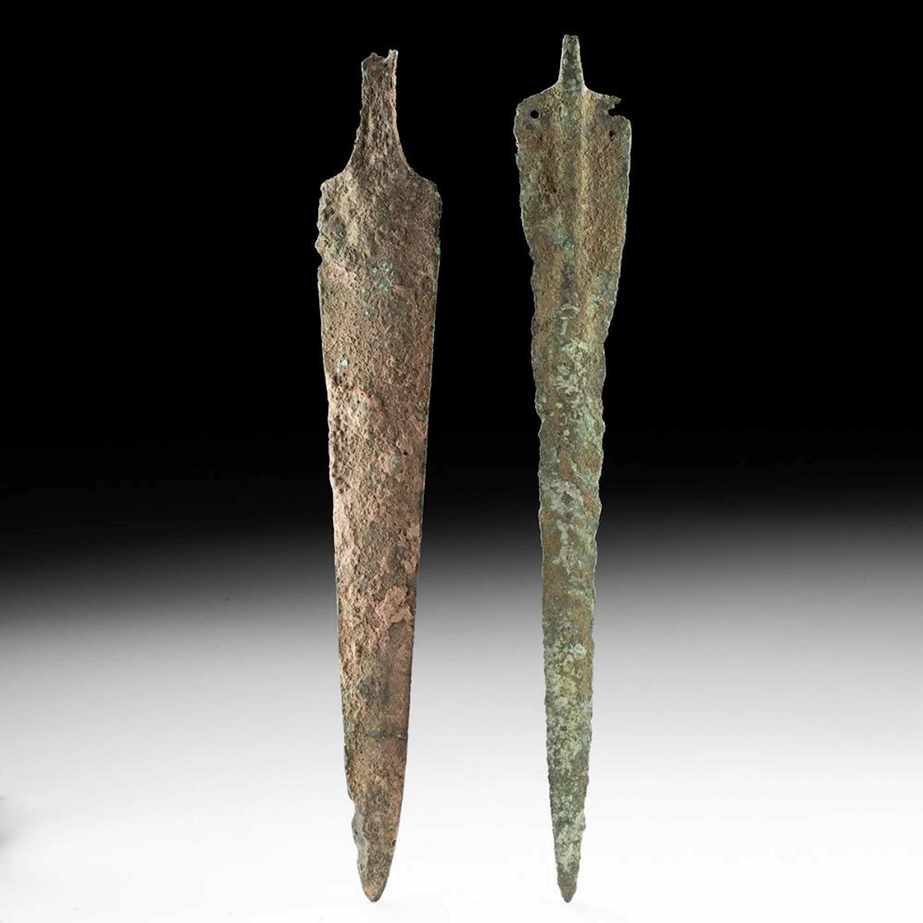 Two Luristan Bronze Blades - Petaloid Daggers with Tangs
