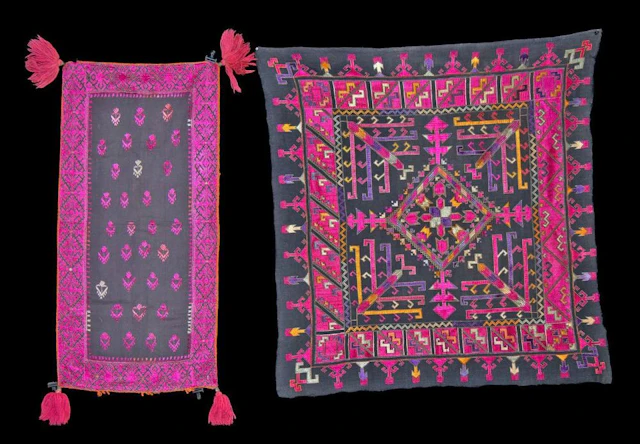 Swat Valley Silk Embroidered Textiles | Pink Geometric Pillow Case