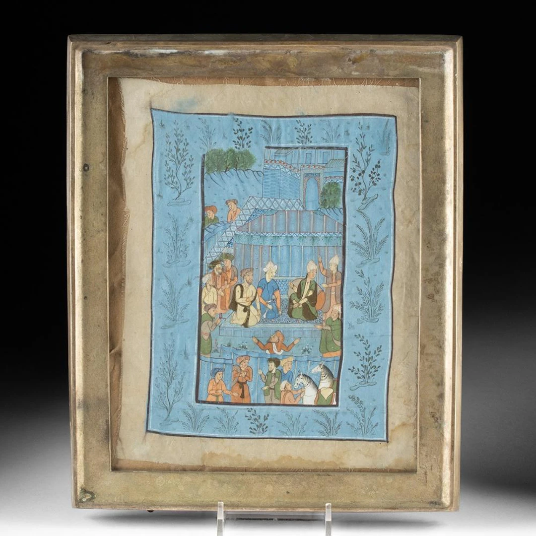 Indo-Persian Silk Miniature - Court Scene
