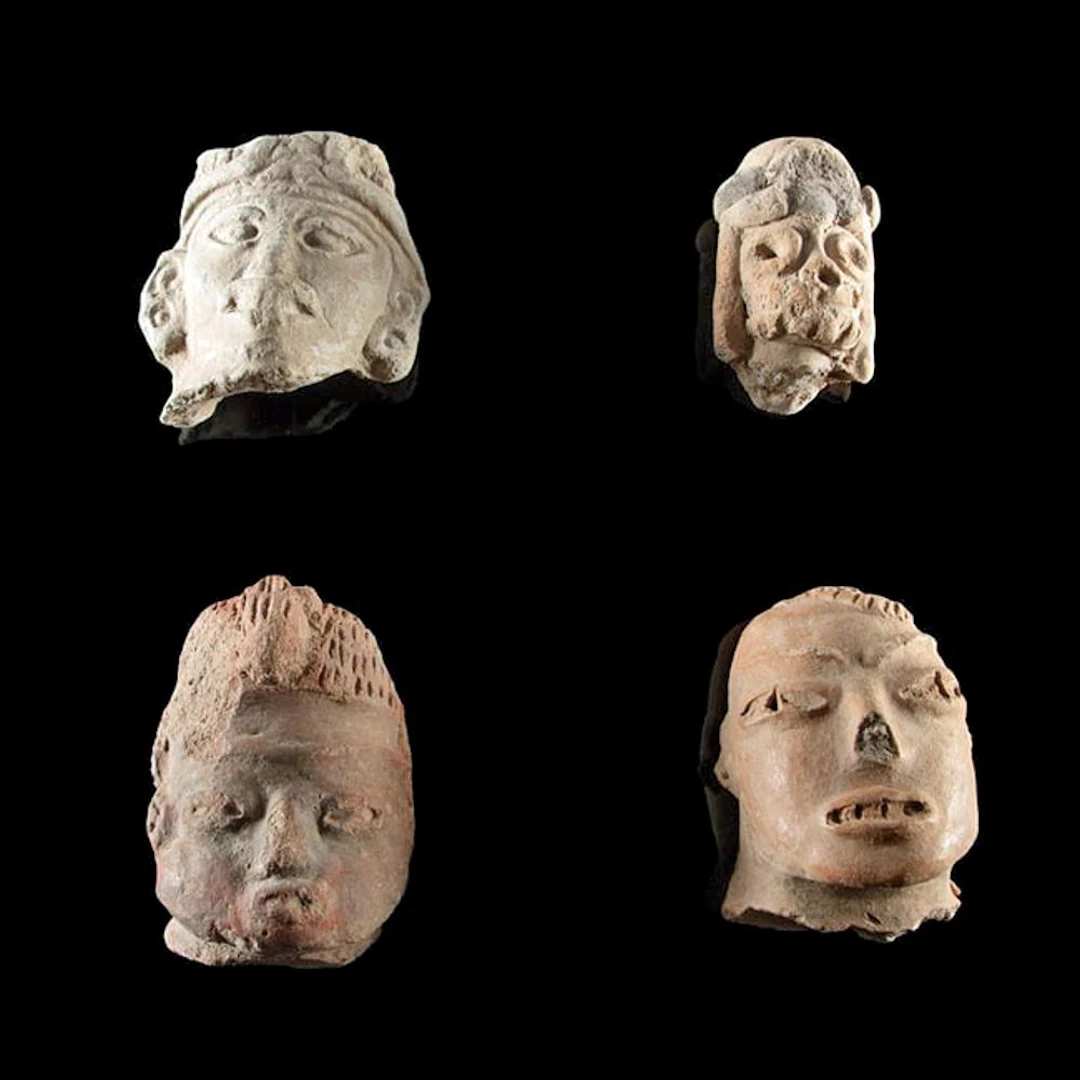 4 Mesoamerican Figure Heads | Remojadas, Maya Whistle Fragment, Aztec