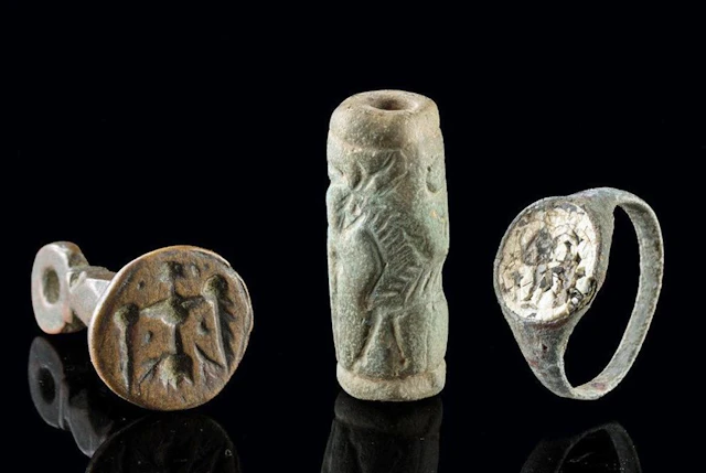 3 Ancient Seals | Mesopotamian Archer Cylinder Seal, Roman Ring, Scythian