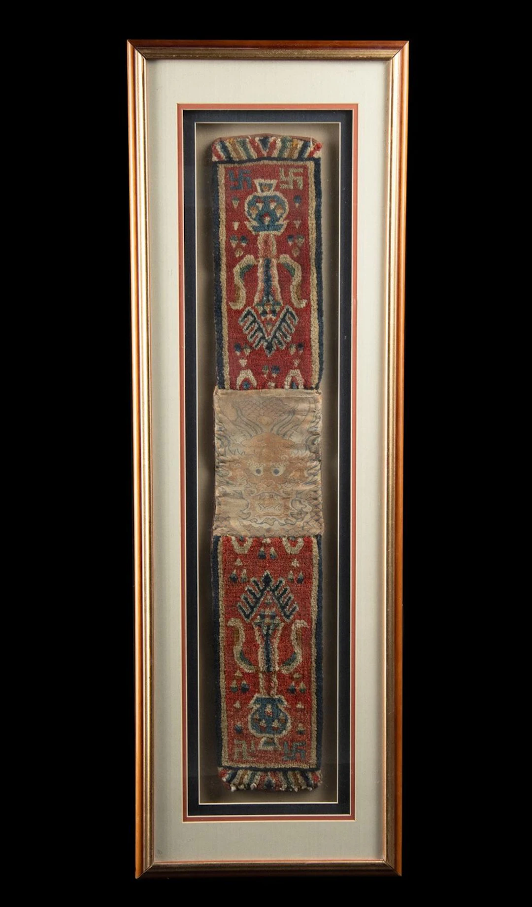 Chinese Qing Buddhist Textile, Wool & Silk Brocade, Framed