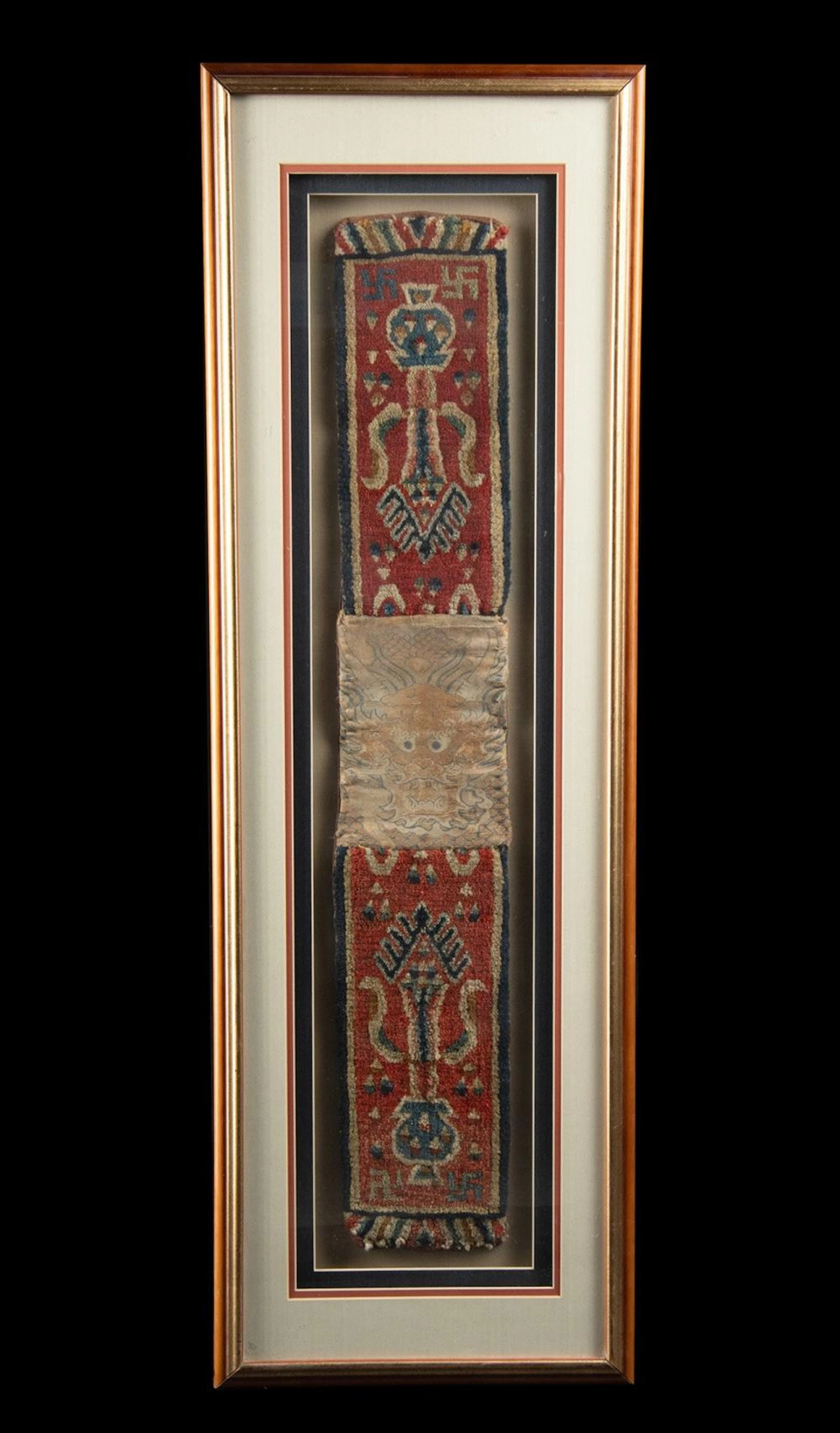 Chinese Qing Buddhist Textile, Wool & Silk Brocade, Framed