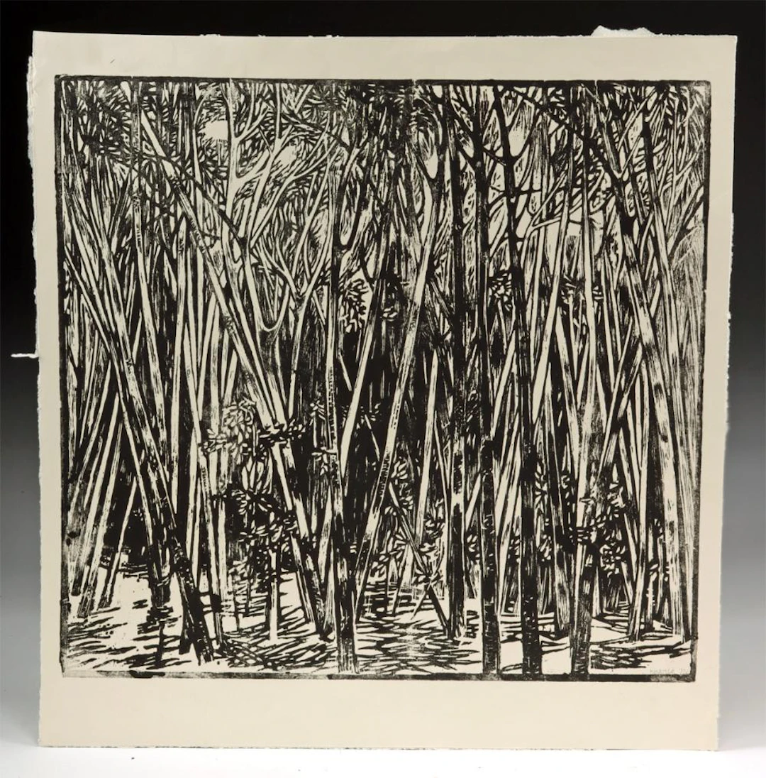 Edith Kramer Woodcut - Vermont Woods (1972)