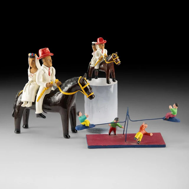 Two Brazilian Ceramic Wedding Couples on Horseback by Manuel Eudocio