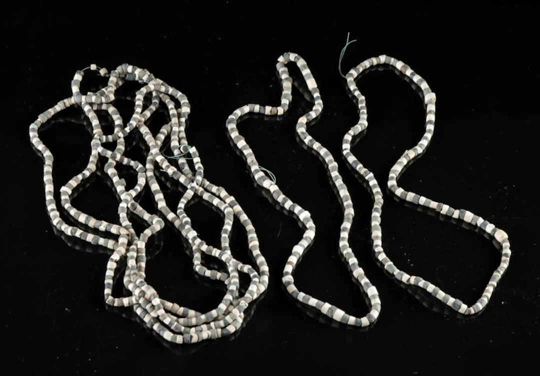 Sumerian Stone, Shell & Faience Bead Necklaces - Six Black & White Strands