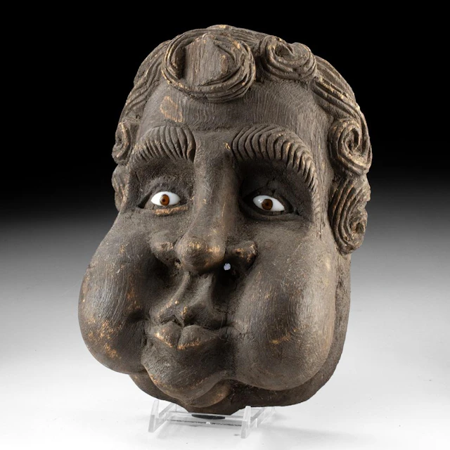 19th C. Guerrero Wood Dance Mask - Wind Spirit with Glass Eyes