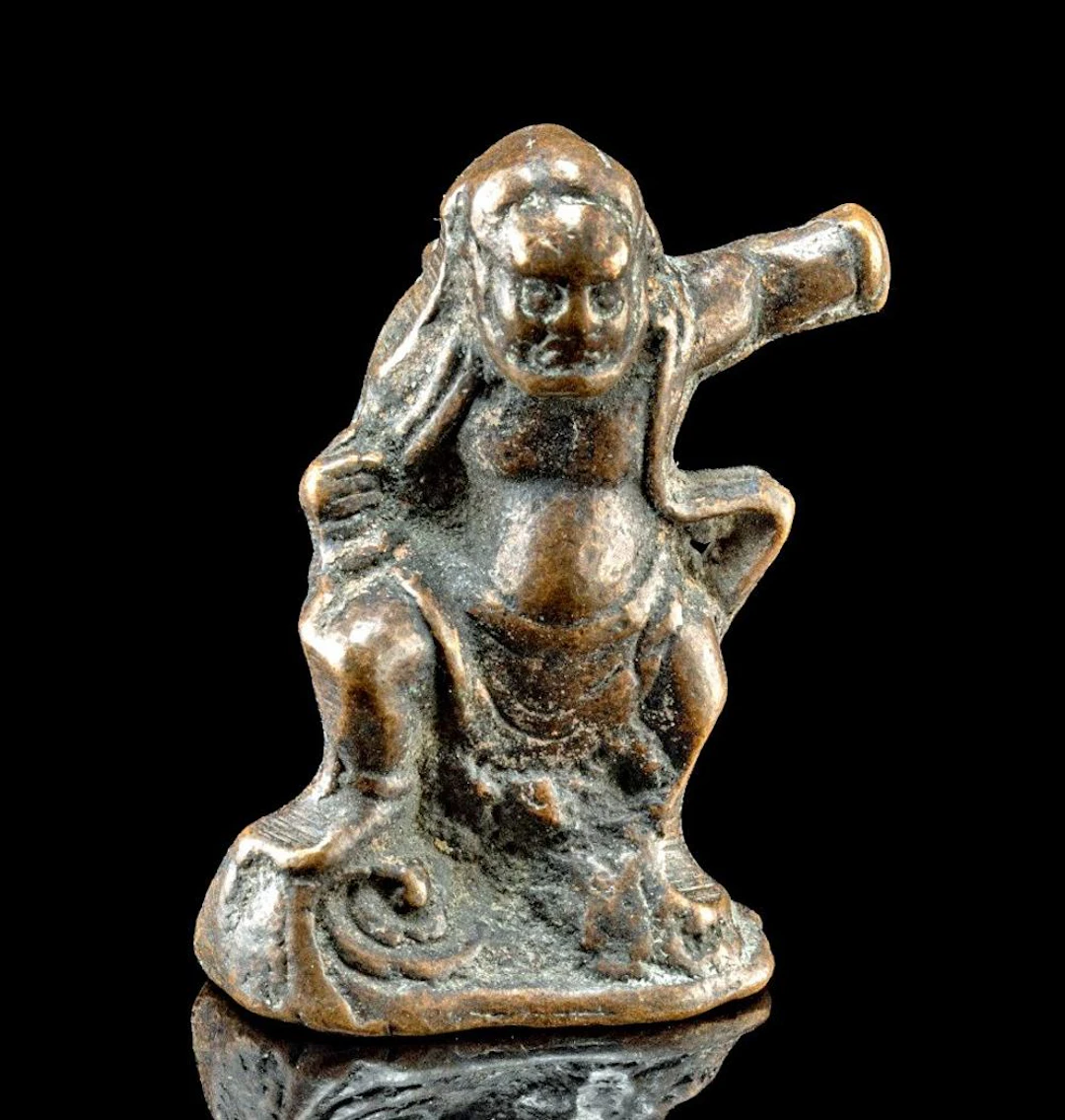 Sino-Tibetan Miniature Brass Guardian Figure | Trampling Pose, Heavenly