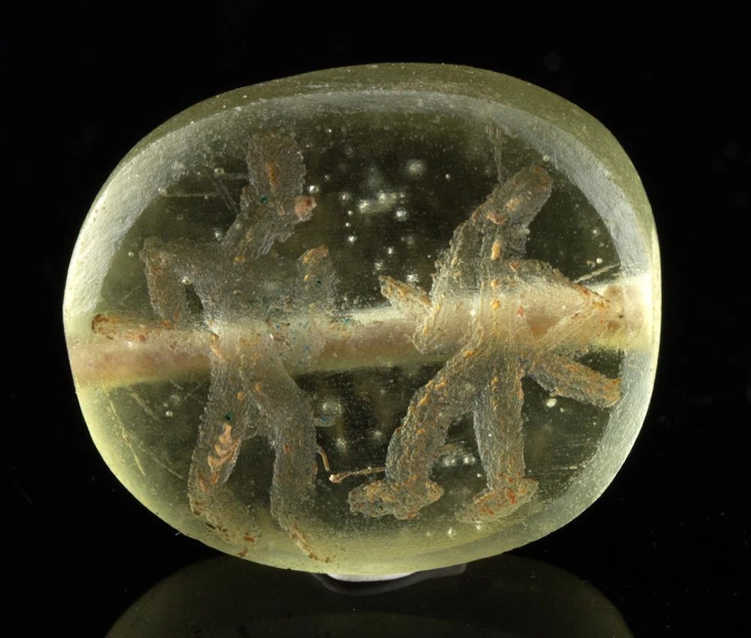 Sasanian Glass Stamp Seal with Warrior Combat