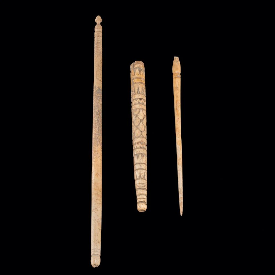 Three European Carved Bone Sewing Tools