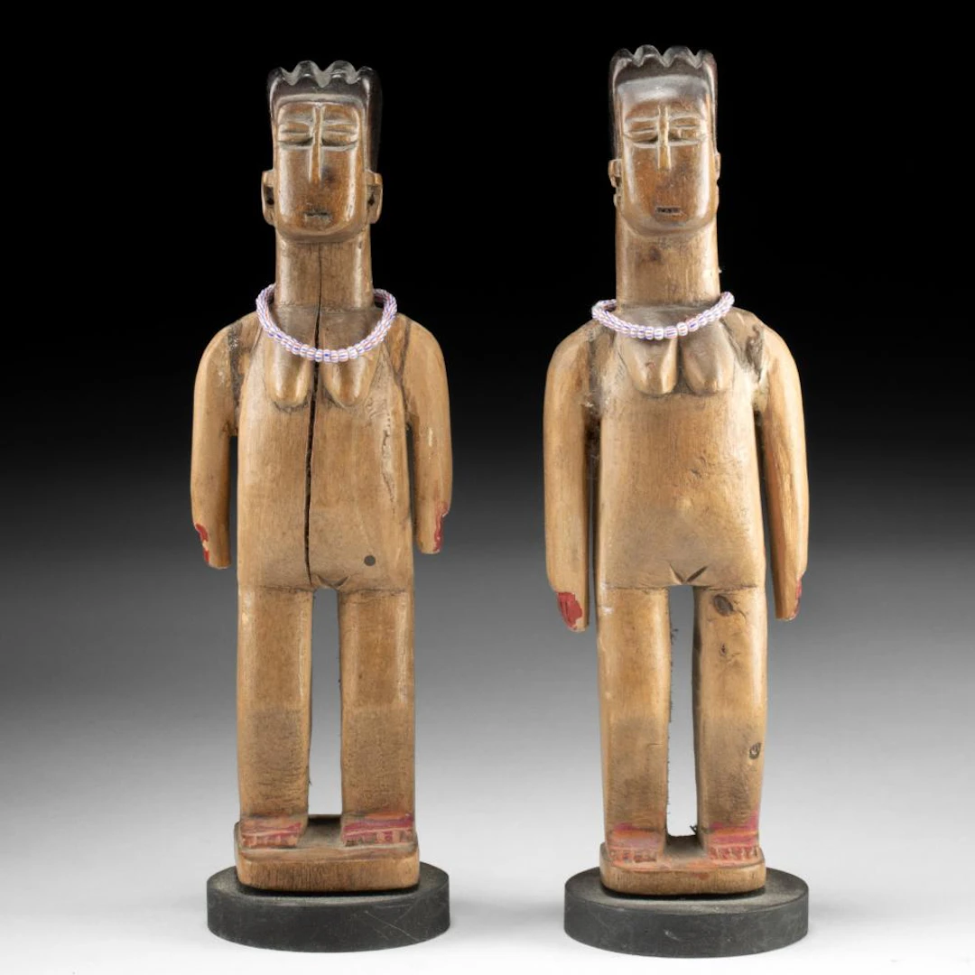 Ewe Venavi Twin Figures | Carved Wood, Glass Bead Necklaces, Togo / Ghana