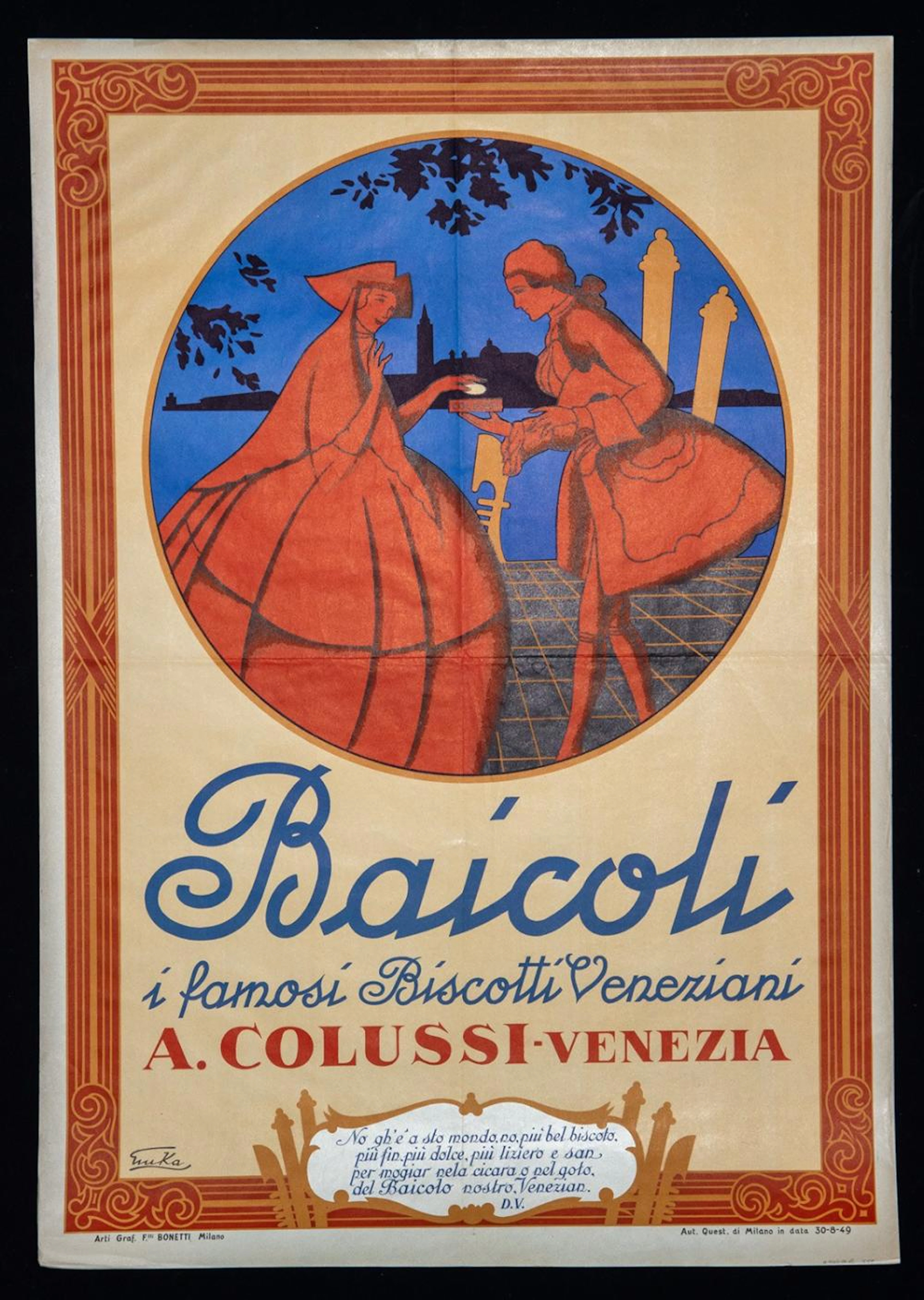 Emka 'Baicoli' Colussi Venetian Biscuit Advertising Poster, 1949