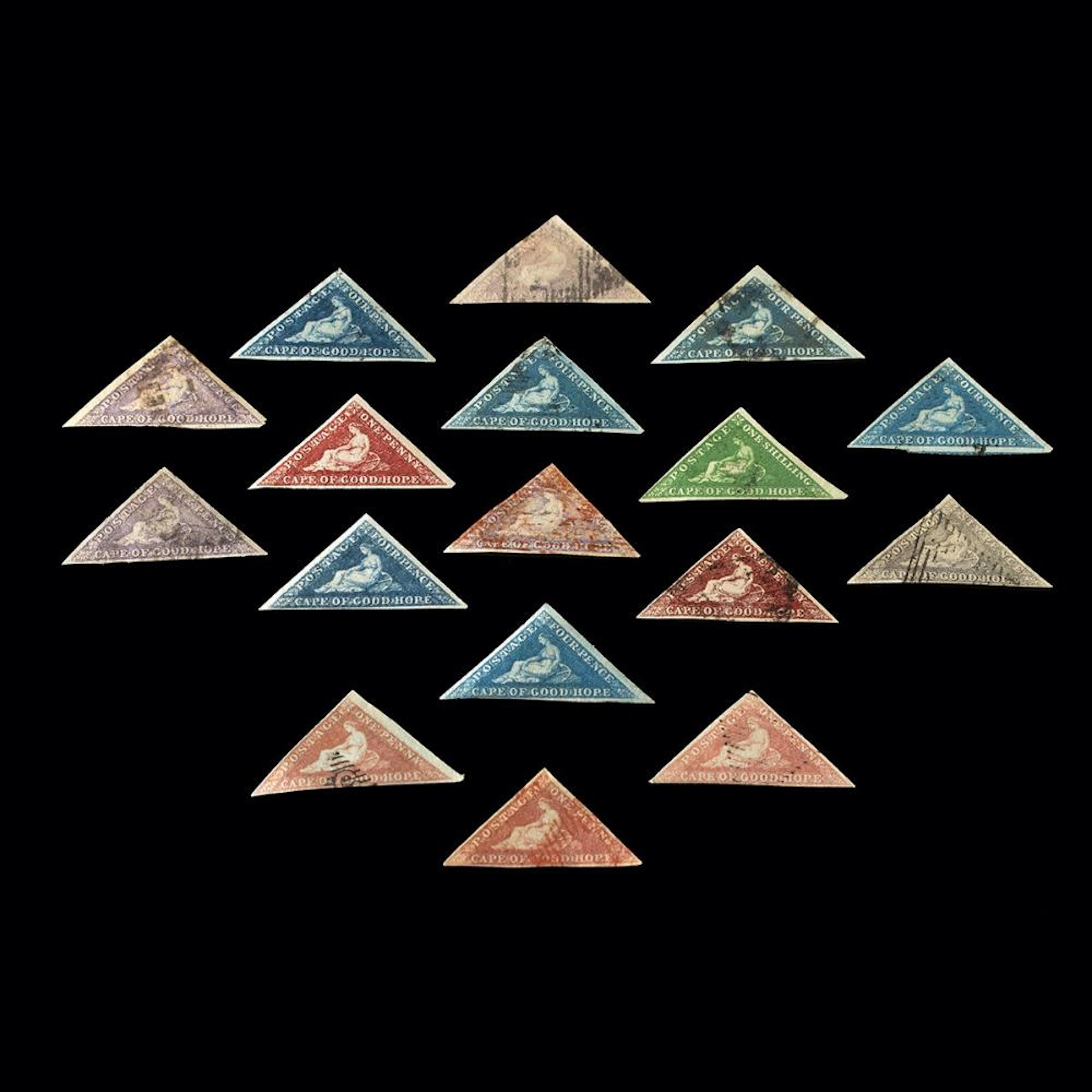 17 Cape of Good Hope Triangular Stamps, 1853-1864 - 3 Unused