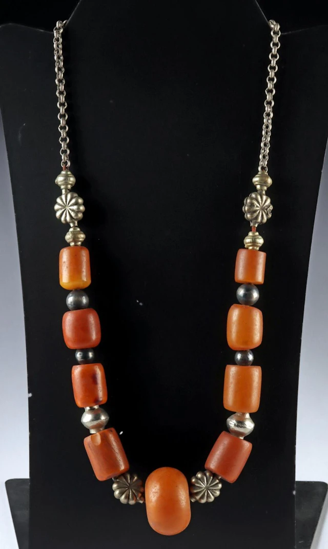 Tuareg Copal Bead Necklace w/ Silver and Nickel-Brass