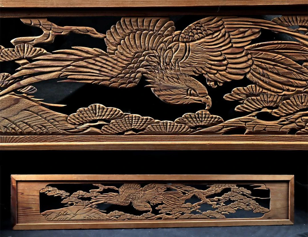 19th C. Japanese Meiji Era Ranma Transom with Eagle