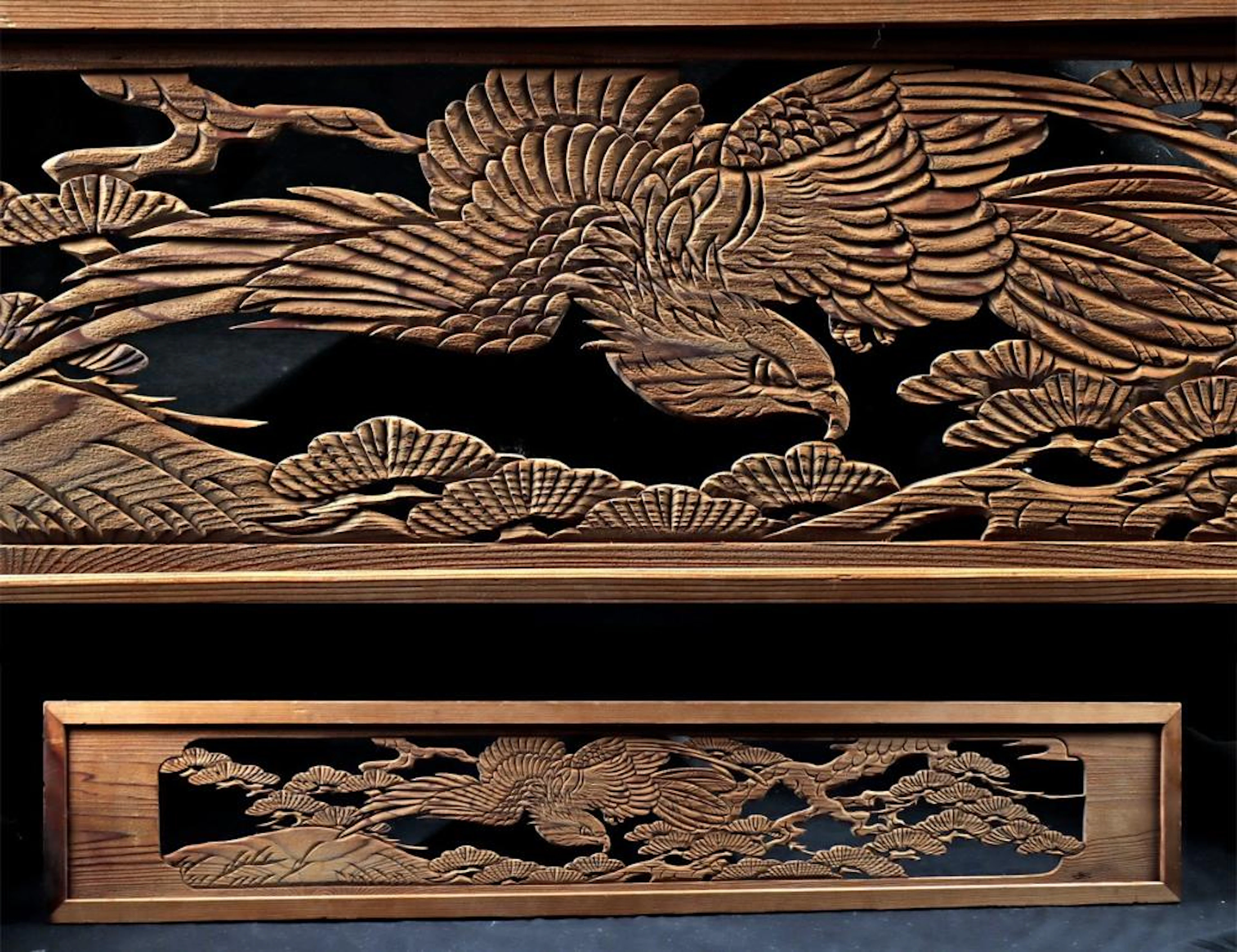 19th C. Japanese Meiji Era Ranma Transom with Eagle
