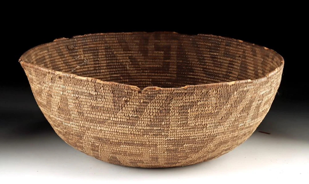 Large 1900s Akimel O'odham Pima Coiled Willow Basket
