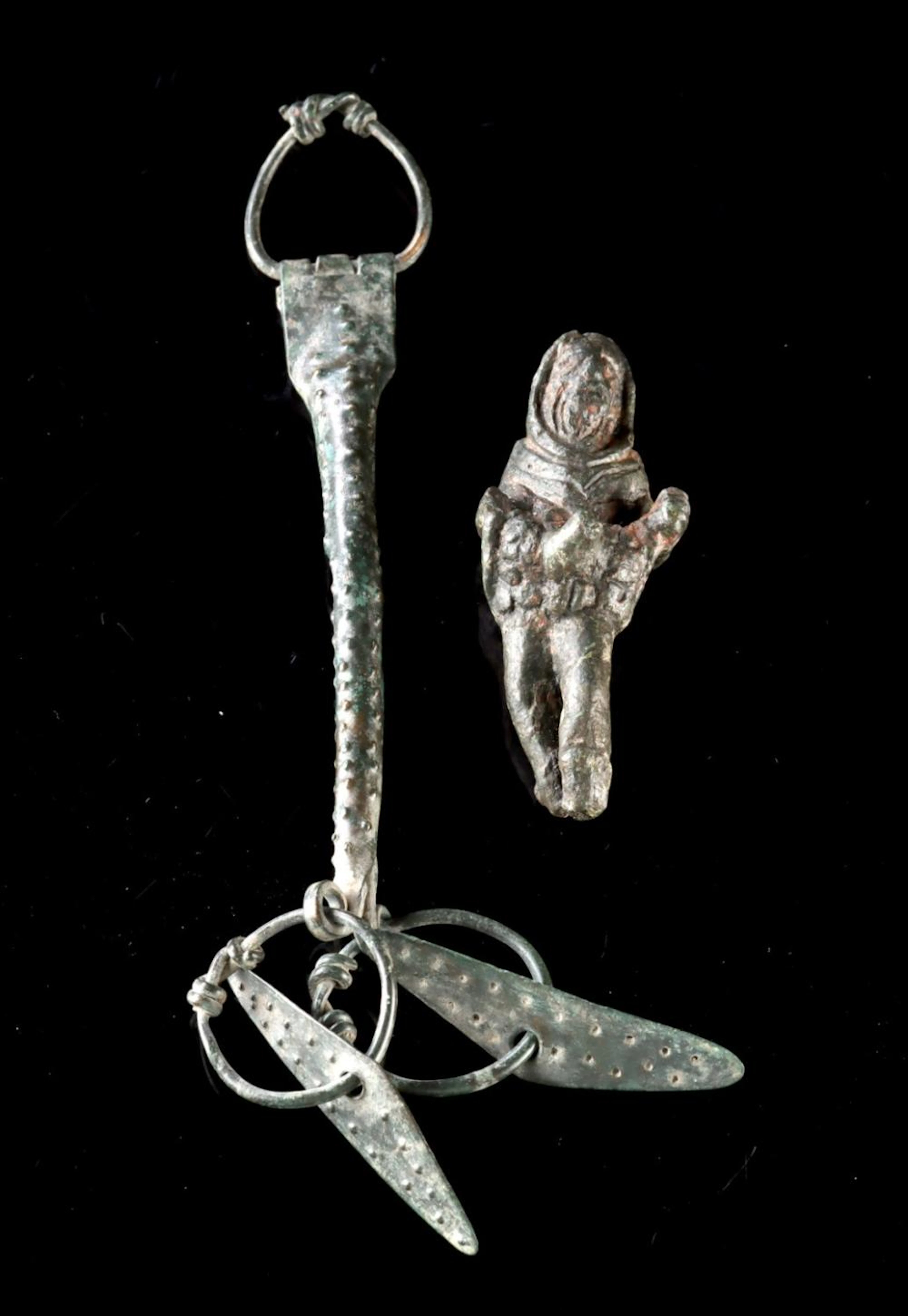 Roman Bronze Priapus Figure + Anglo-Saxon Chatelaine