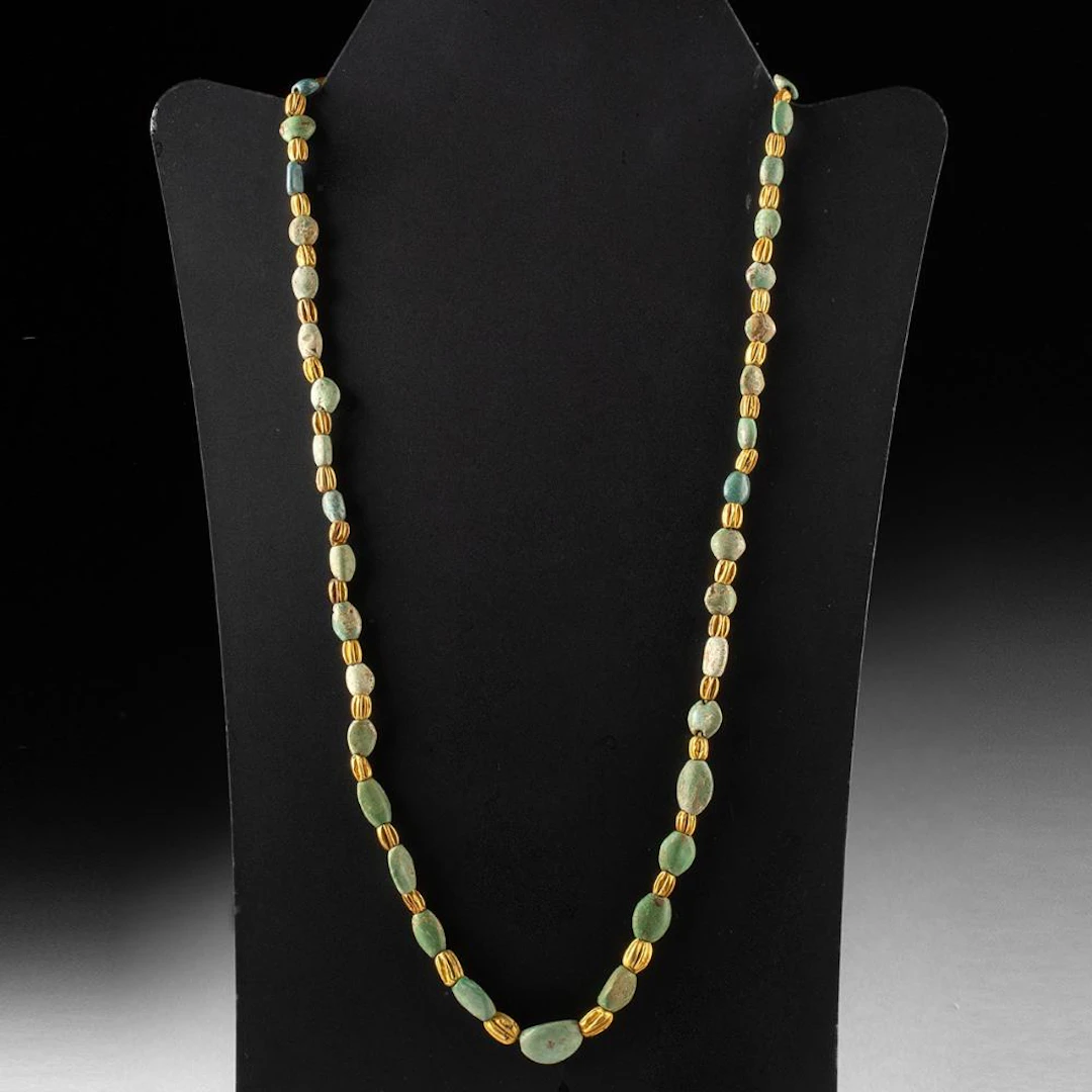 Egyptian Sinai Turquoise Bead Necklace, Melon Gold Spacers