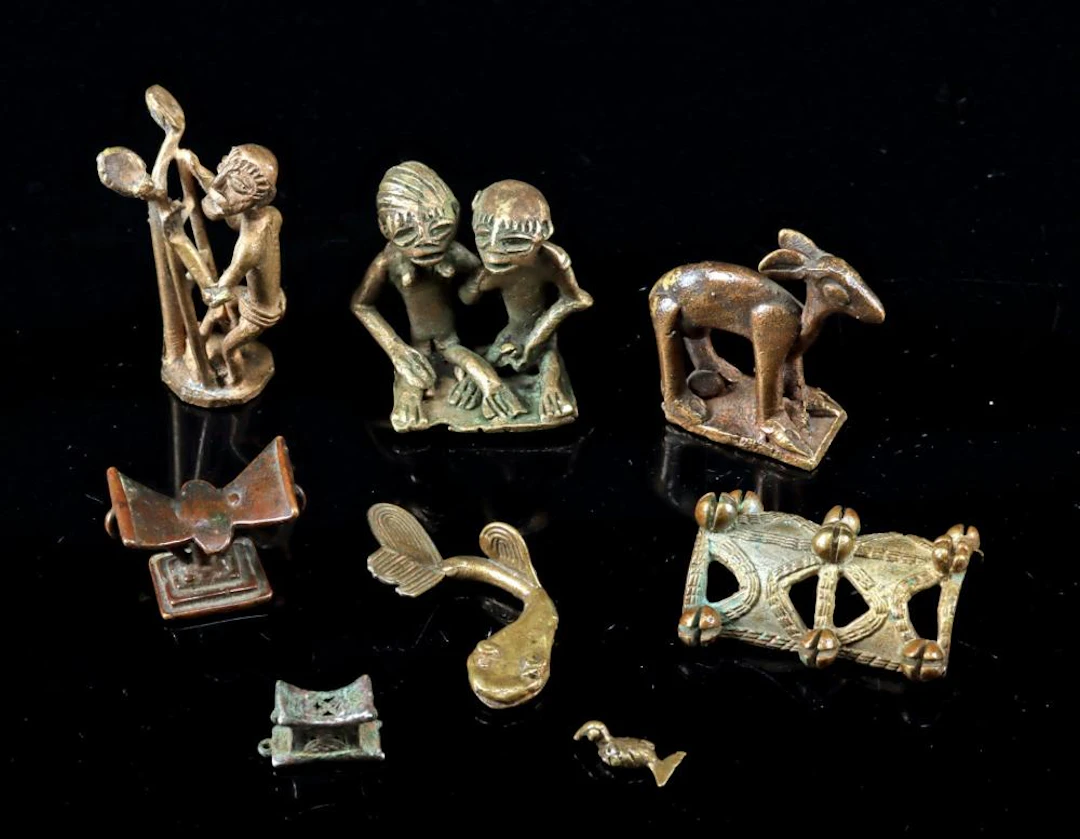 8 Ghana Ashanti Brass Gold Dust Weights & Figurines
