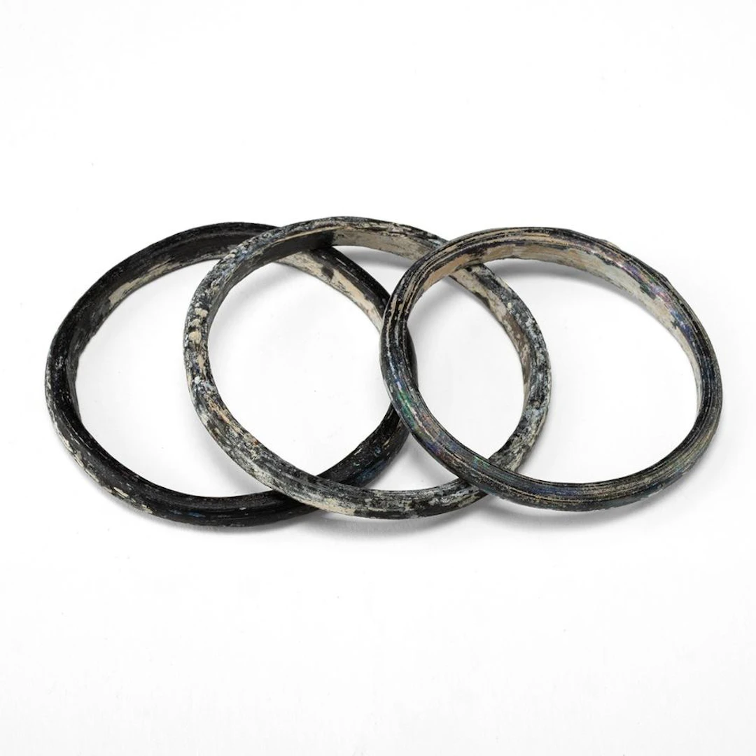 Three Ancient Roman Black Glass Bracelet Bangles