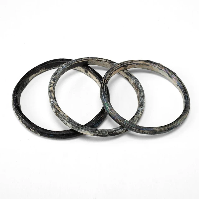 Three Ancient Roman Black Glass Bracelet Bangles
