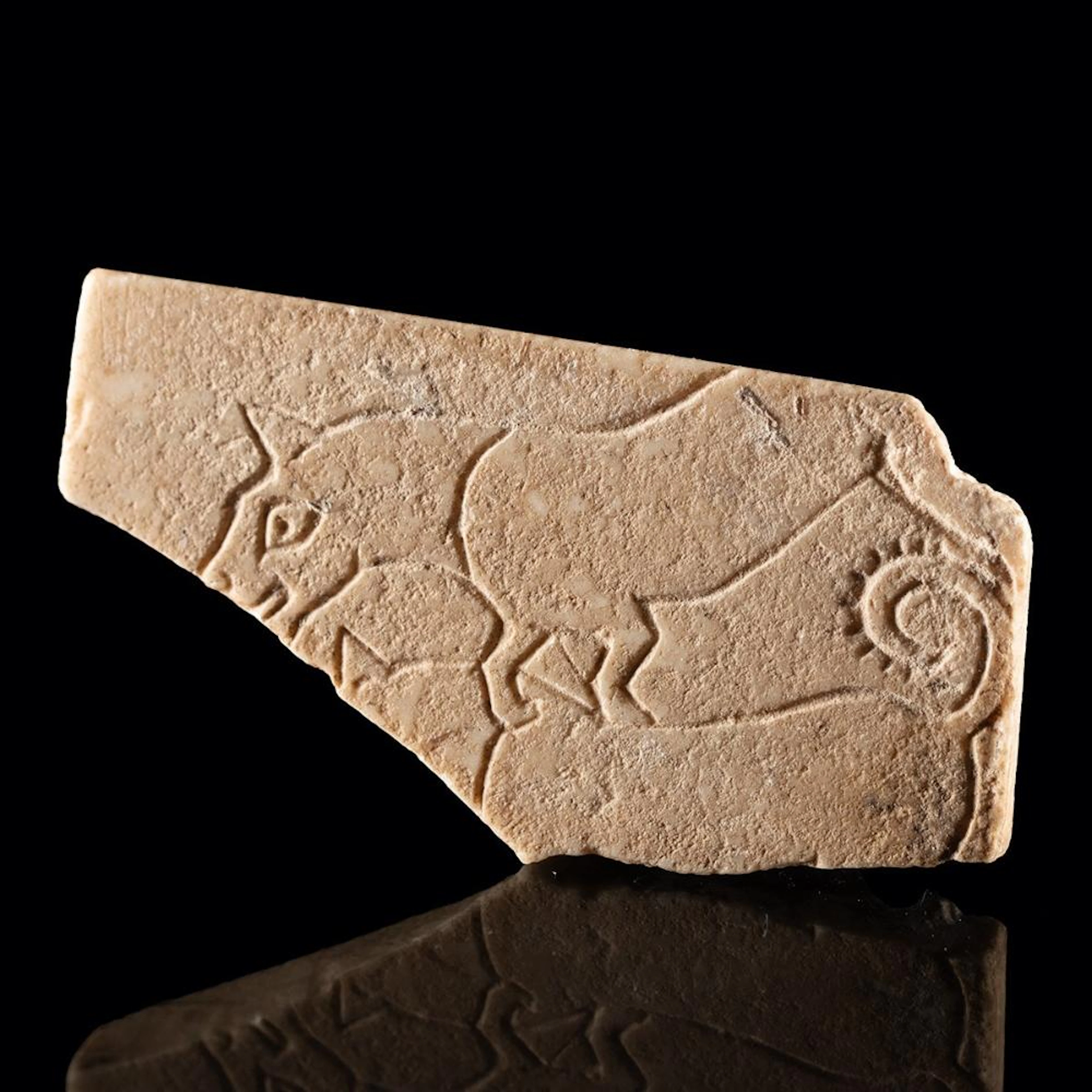 Sumerian Limestone Plaque Pendant w/ Incised Canines