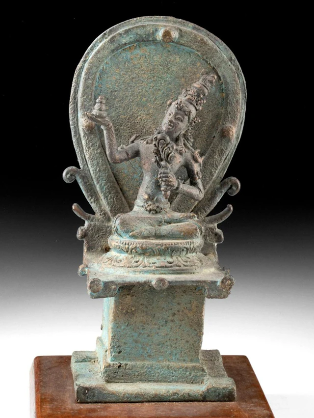 Contemporary Hindu Brass Deity Holding Stacked Stones