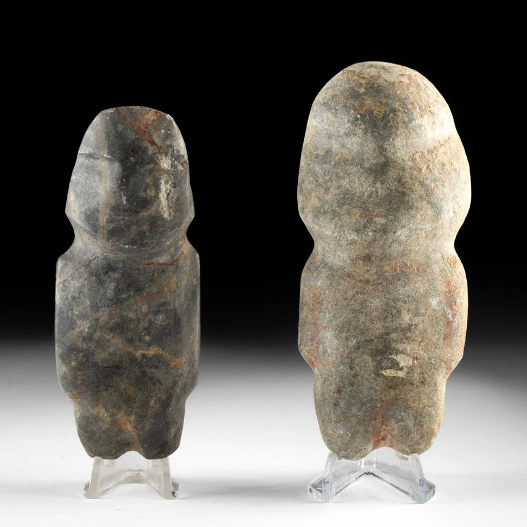 Pre-Columbian Mezcala Stone Axe God Figures, Pair