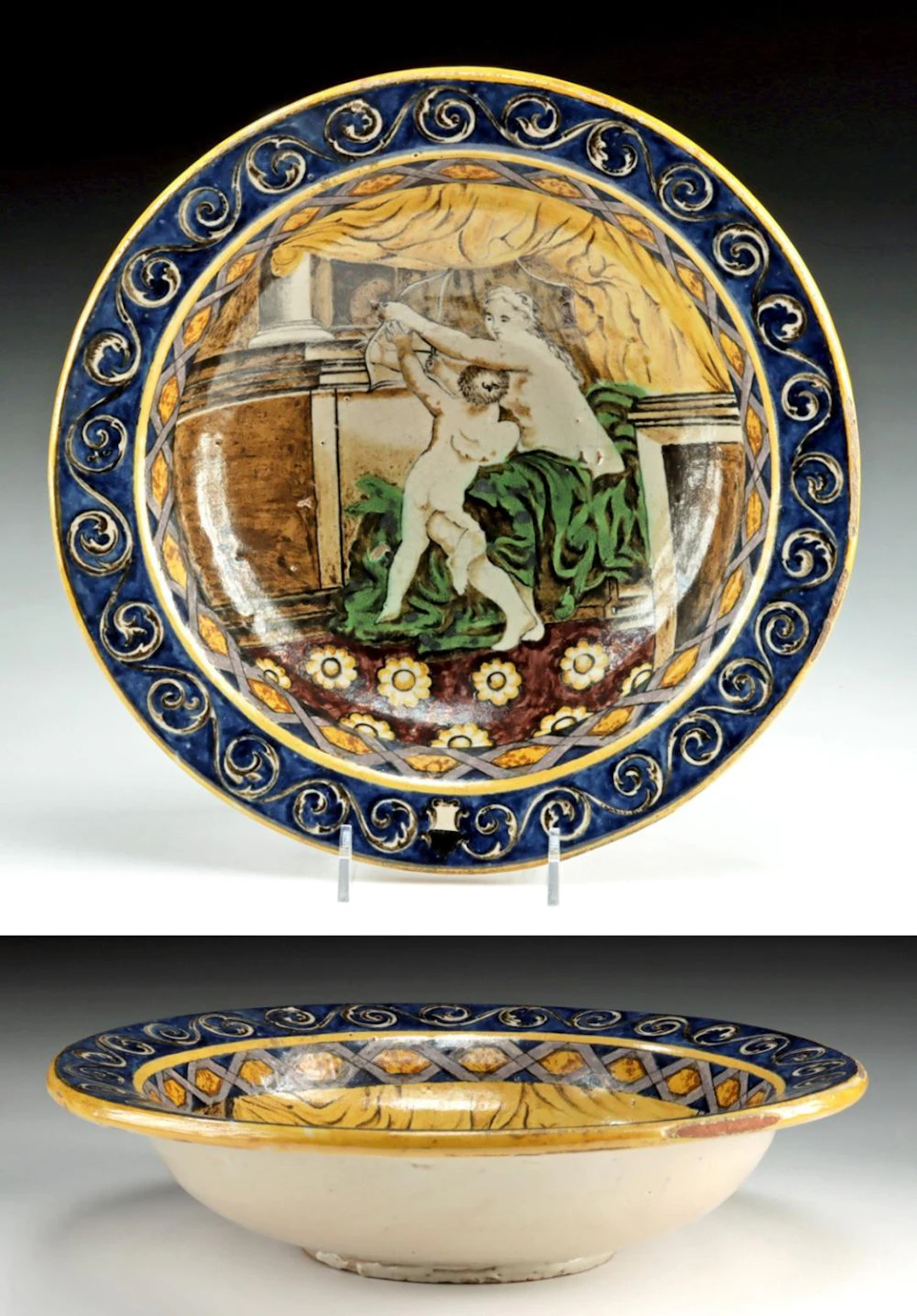 19th C. Italian Maiolica Dish - Venus Disarming Cupid