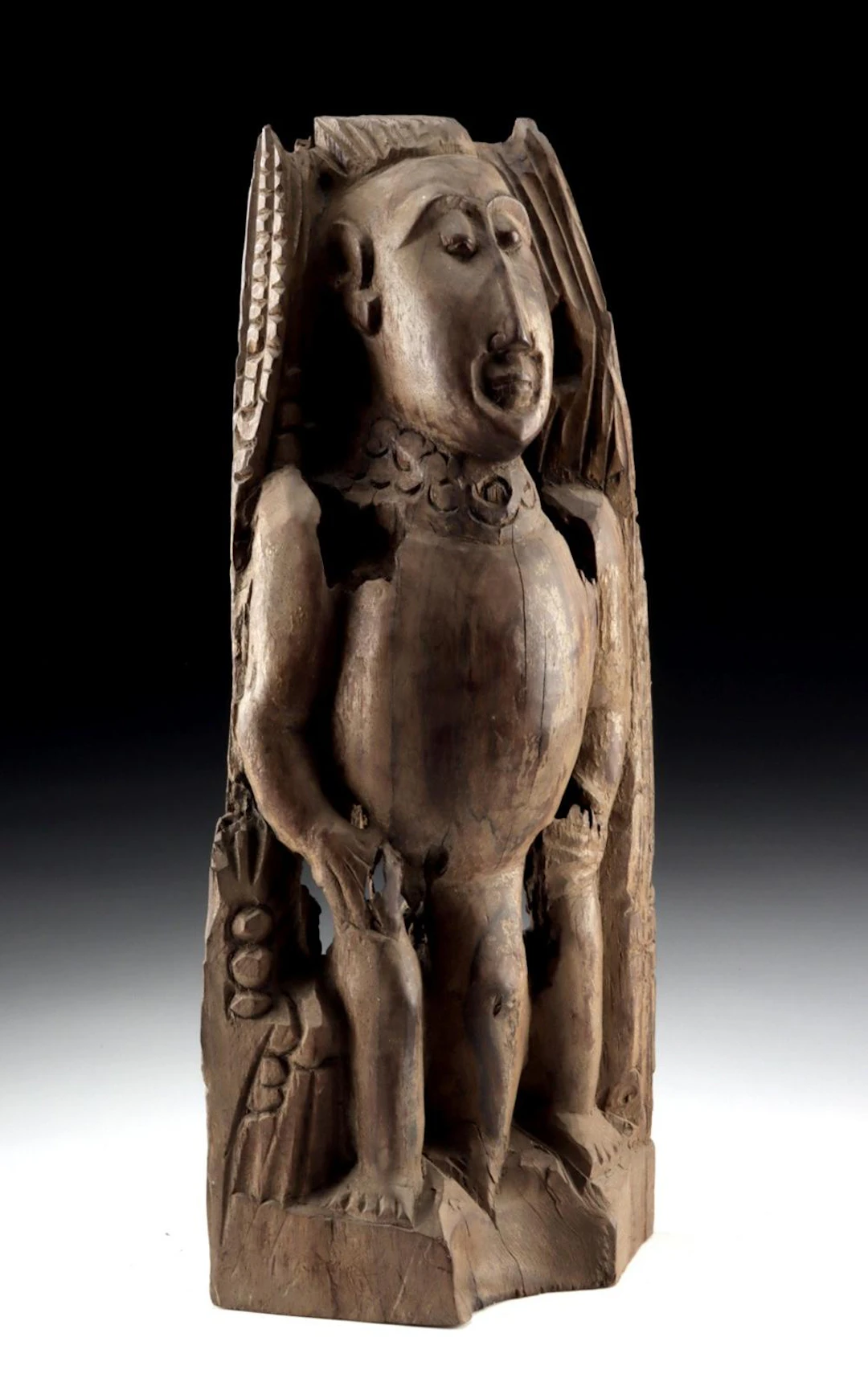 19th C. Indonesian Wood Figure, Elongated Form
