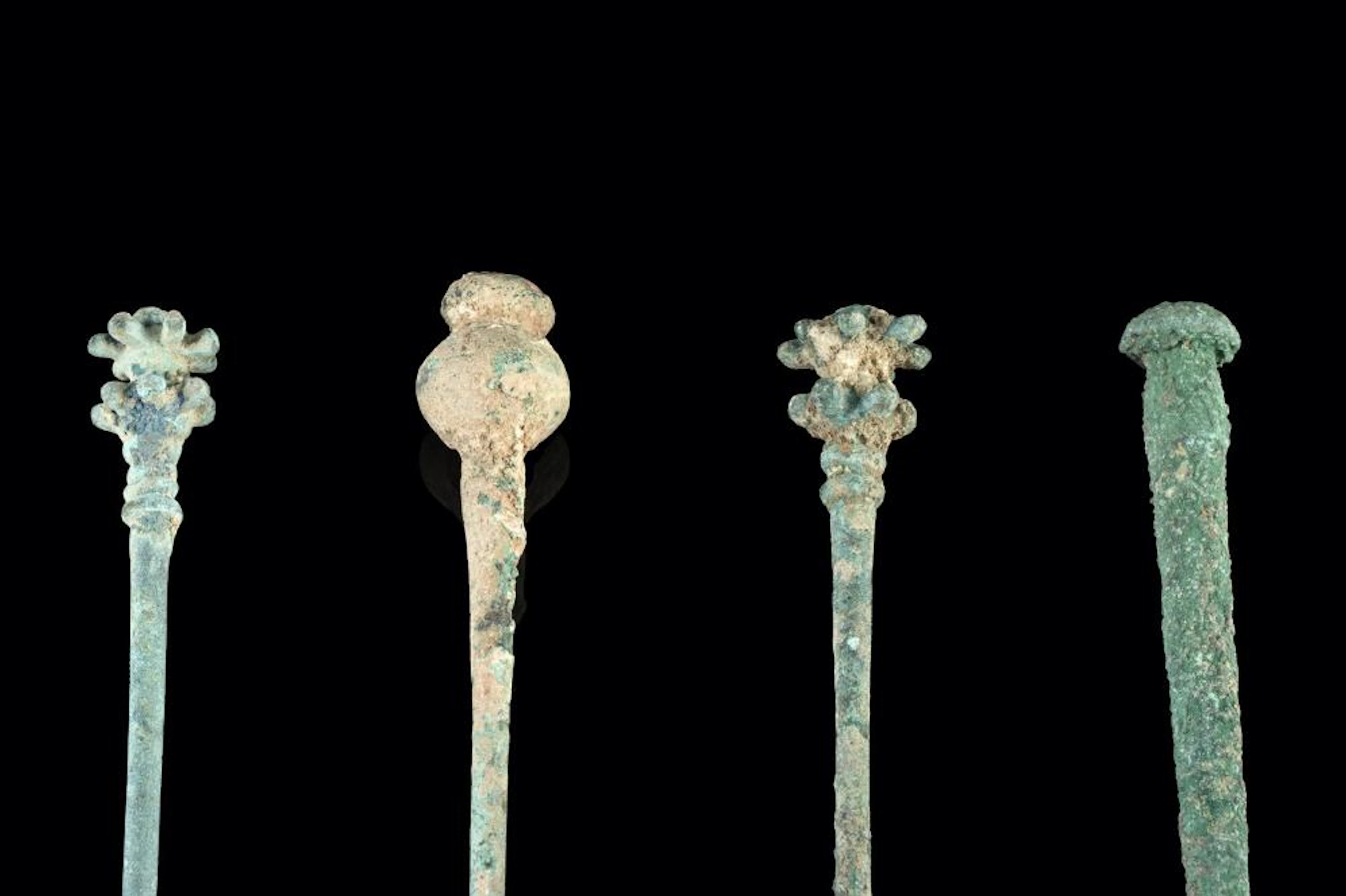 Group of 4 Luristan Dress Pins, Varied Finials