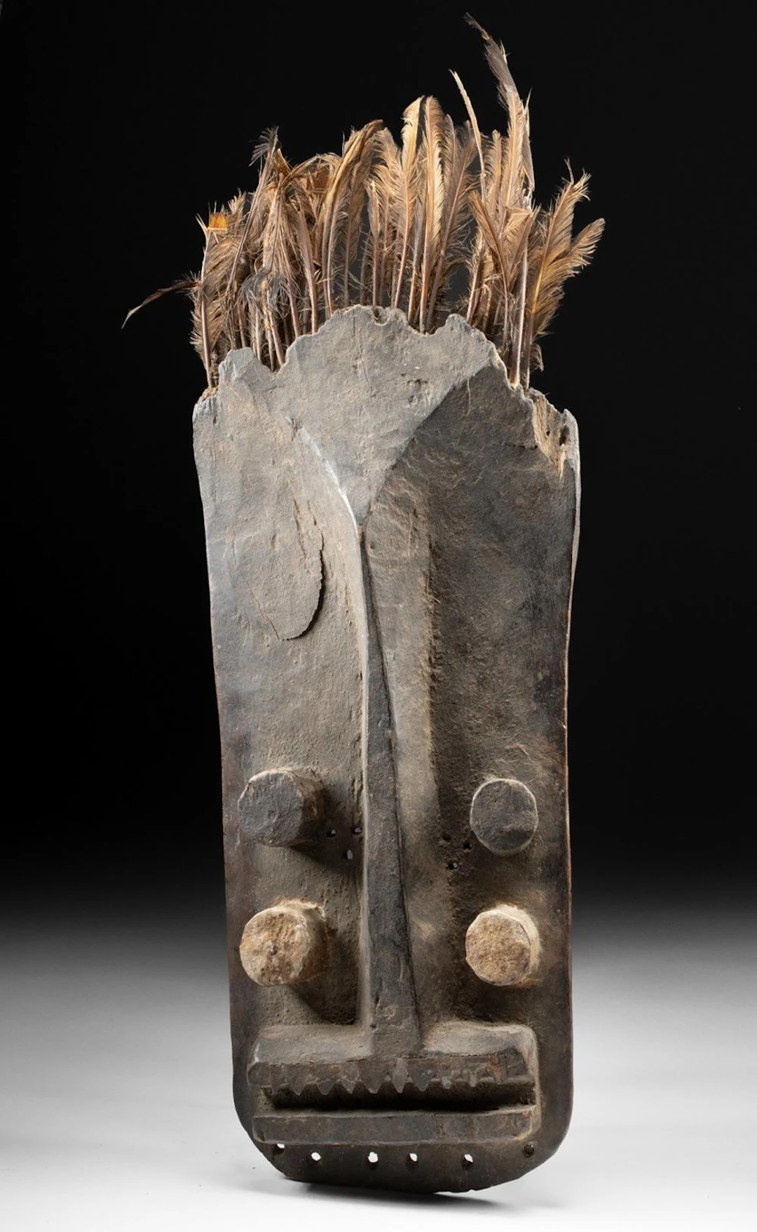 African Grebo Abstract Wood Mask with Feathers