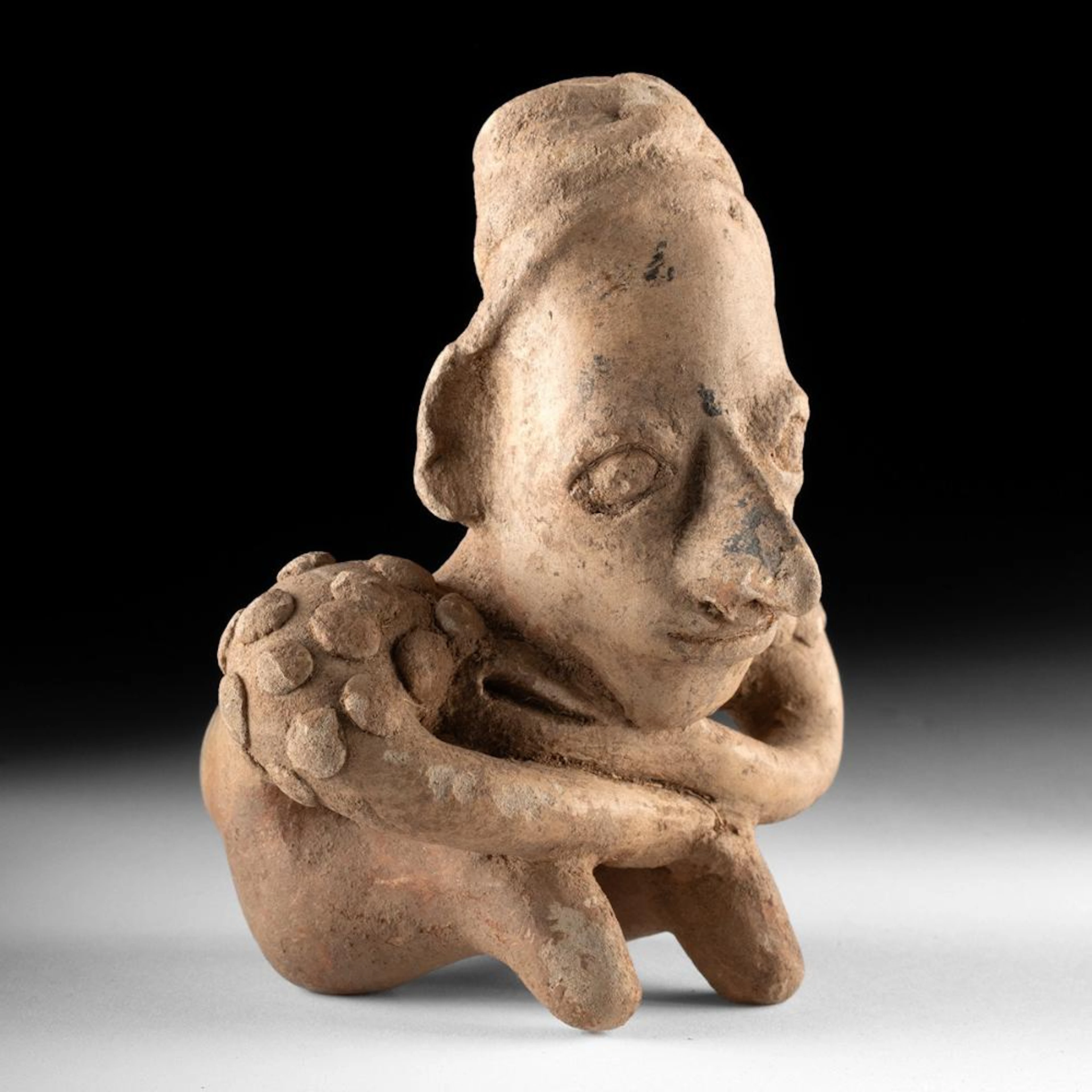 Jalisco Terracotta Seated Hunchback Figure - Ritual Scarification