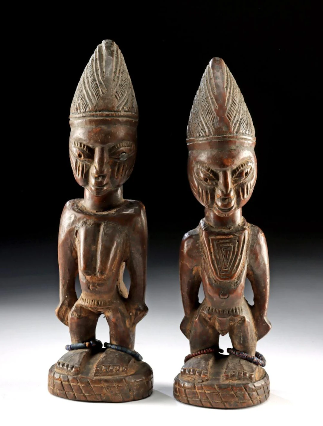 Matched Pair of Nigerian Ibeji Wood Twin Figures
