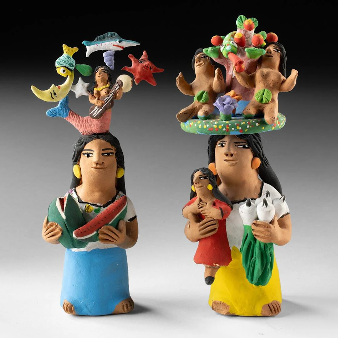 Two Mexican Folk Art Ceramic 'Munecas' by Josefina Aguilar