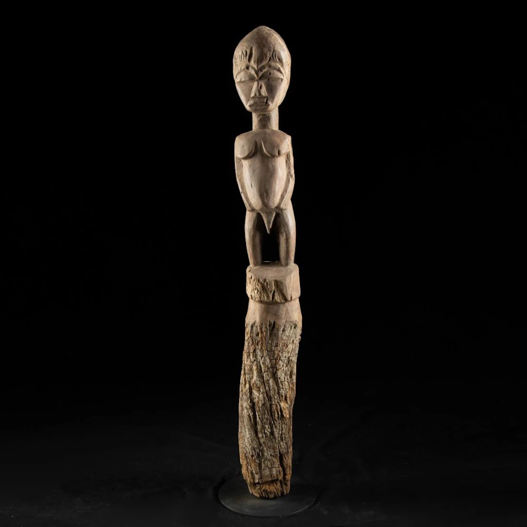 Fon Bocio Wood Male Guardian Figure on Pole, Benin, Mid 20th C.