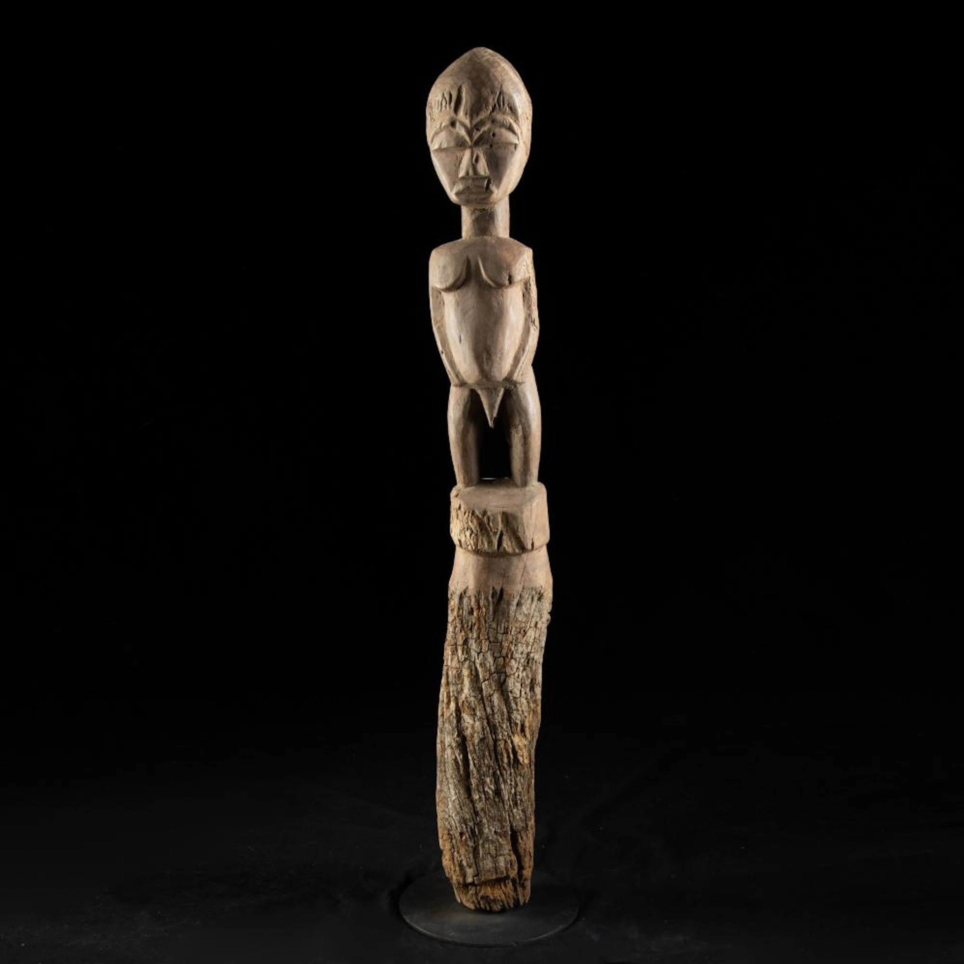 Fon Bocio Wood Male Guardian Figure on Pole, Benin, Mid 20th C.
