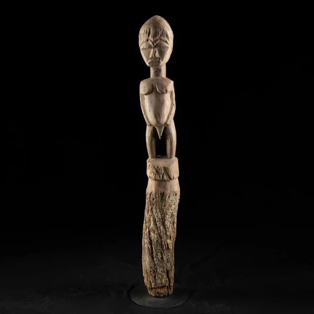 Fon Bocio Wood Male Guardian Figure on Pole, Benin, Mid 20th C.