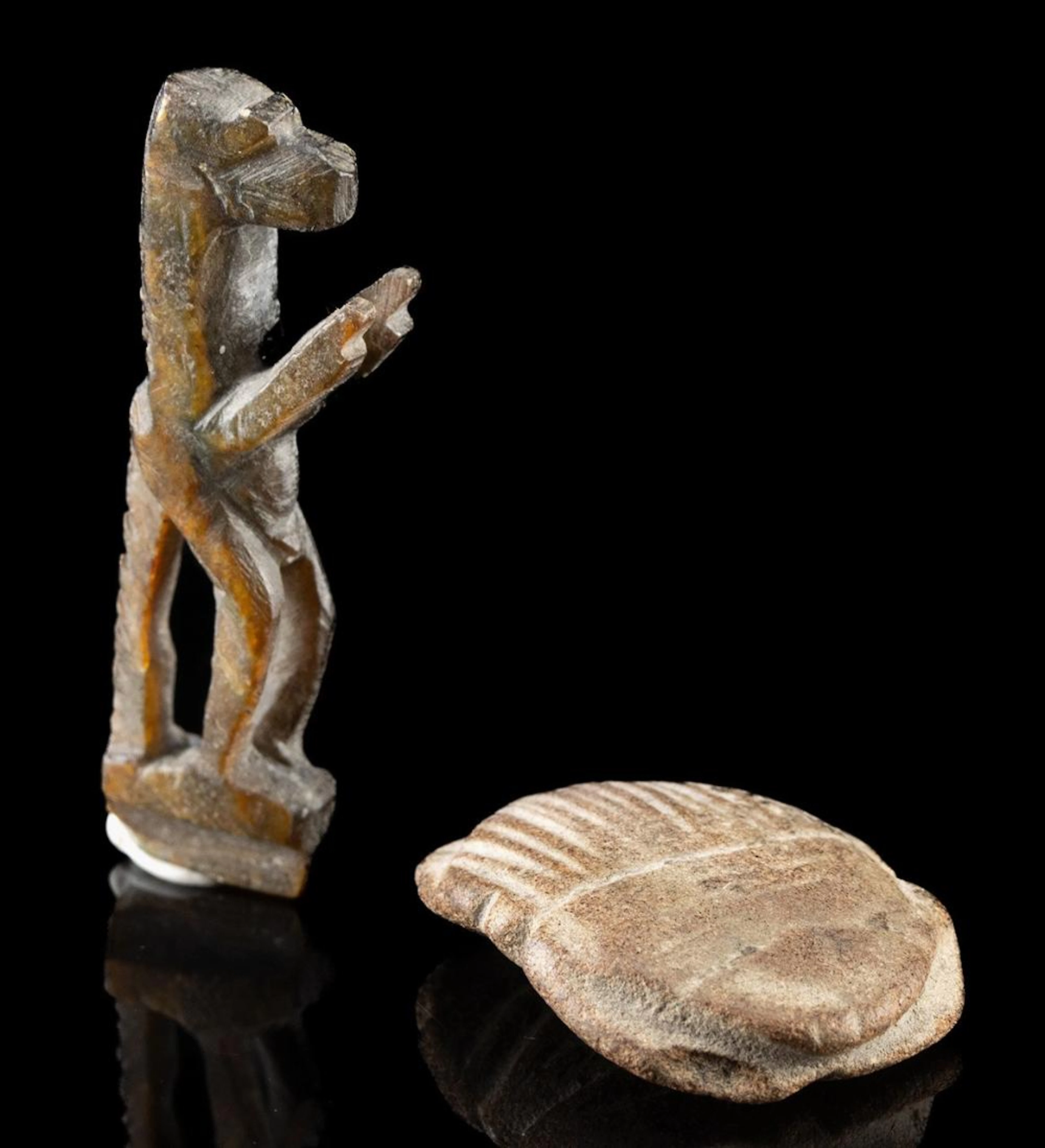 Egyptian Steatite Thoth Amulet + Scarab