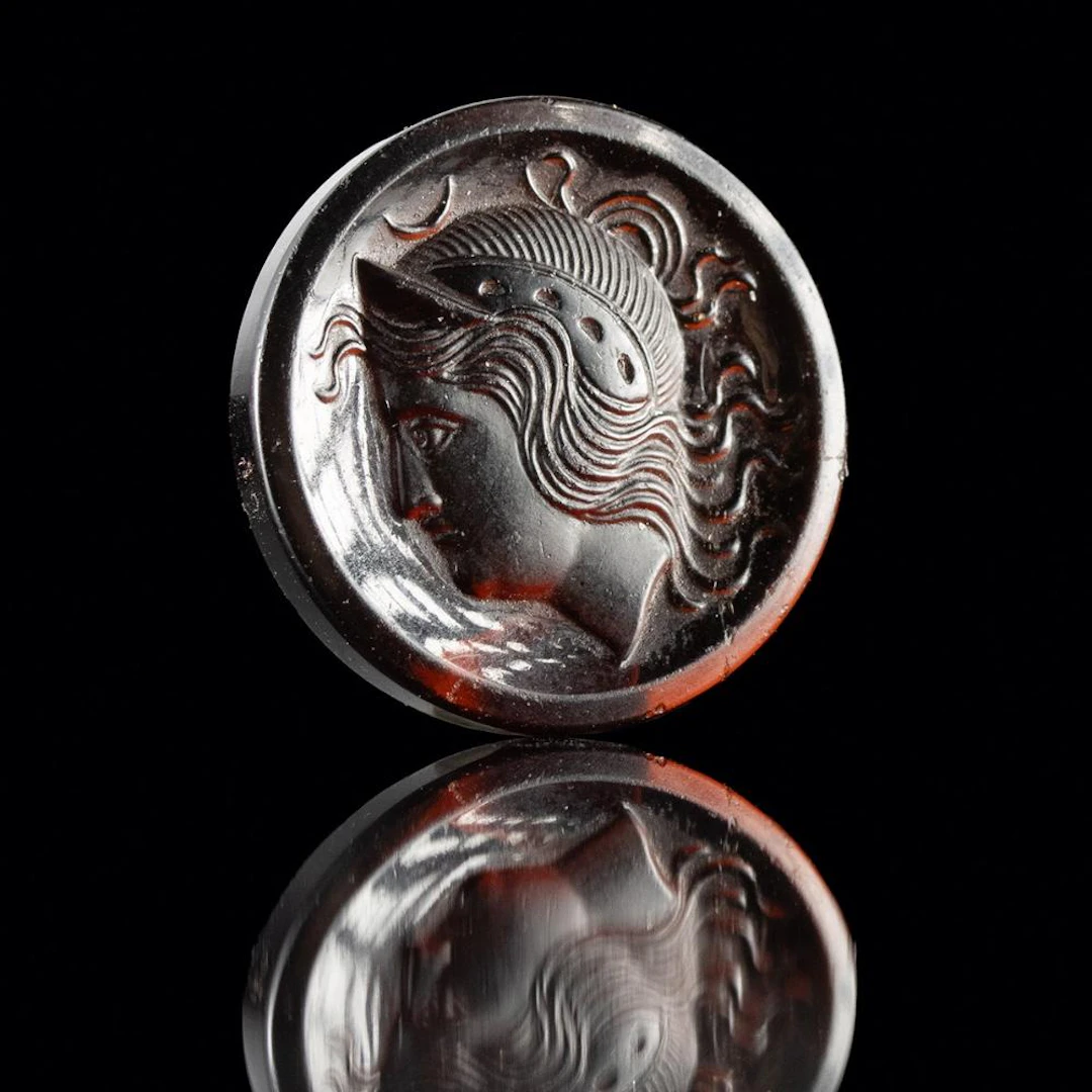 Italian Grand Tour Miniature Glass Cameo of Artemis with Crescent Moon