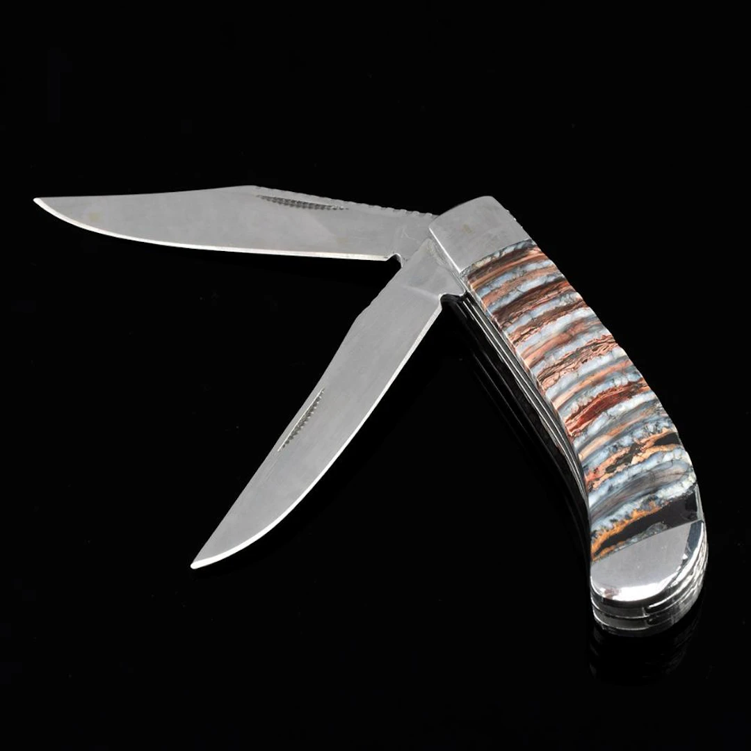 Mammoth Molar Handle Two-Blade Folding Pocket Knife, Dyed Fossil Tooth Scales