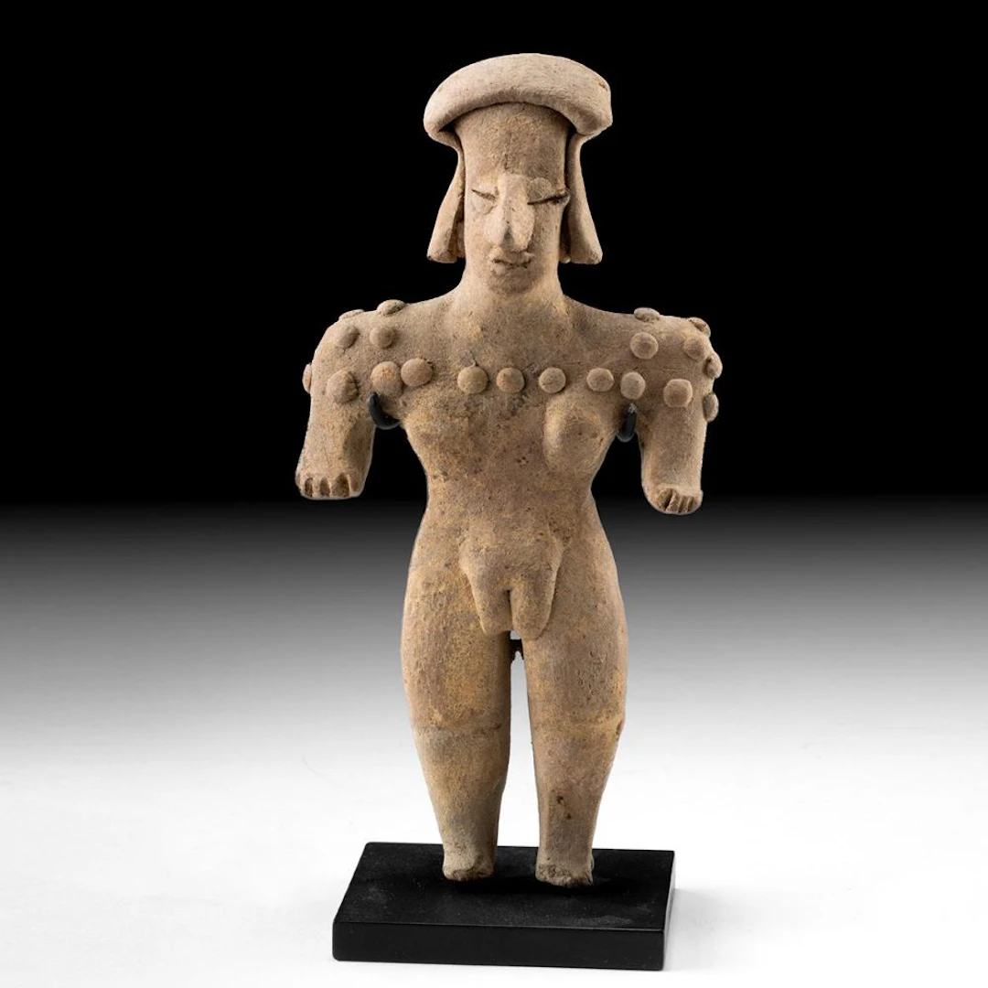 Colima Standing Nude Female Figure with Headdress and Scarification
