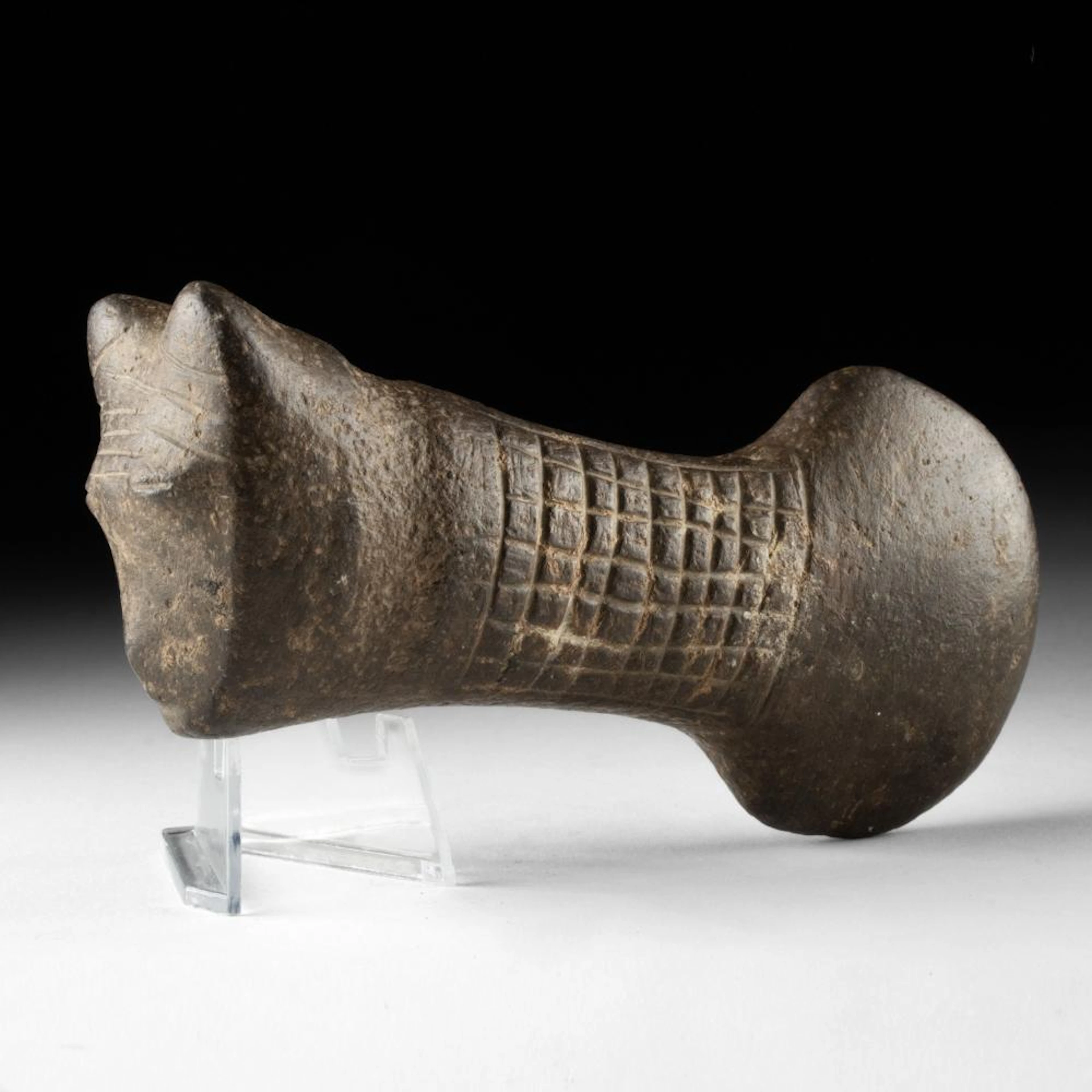 Colima Stone Axe Head with Zoomorphic Dog Terminal