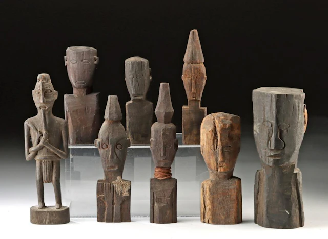 8 Indonesian Dayak Wood Hampatongs (Guardian Figures)