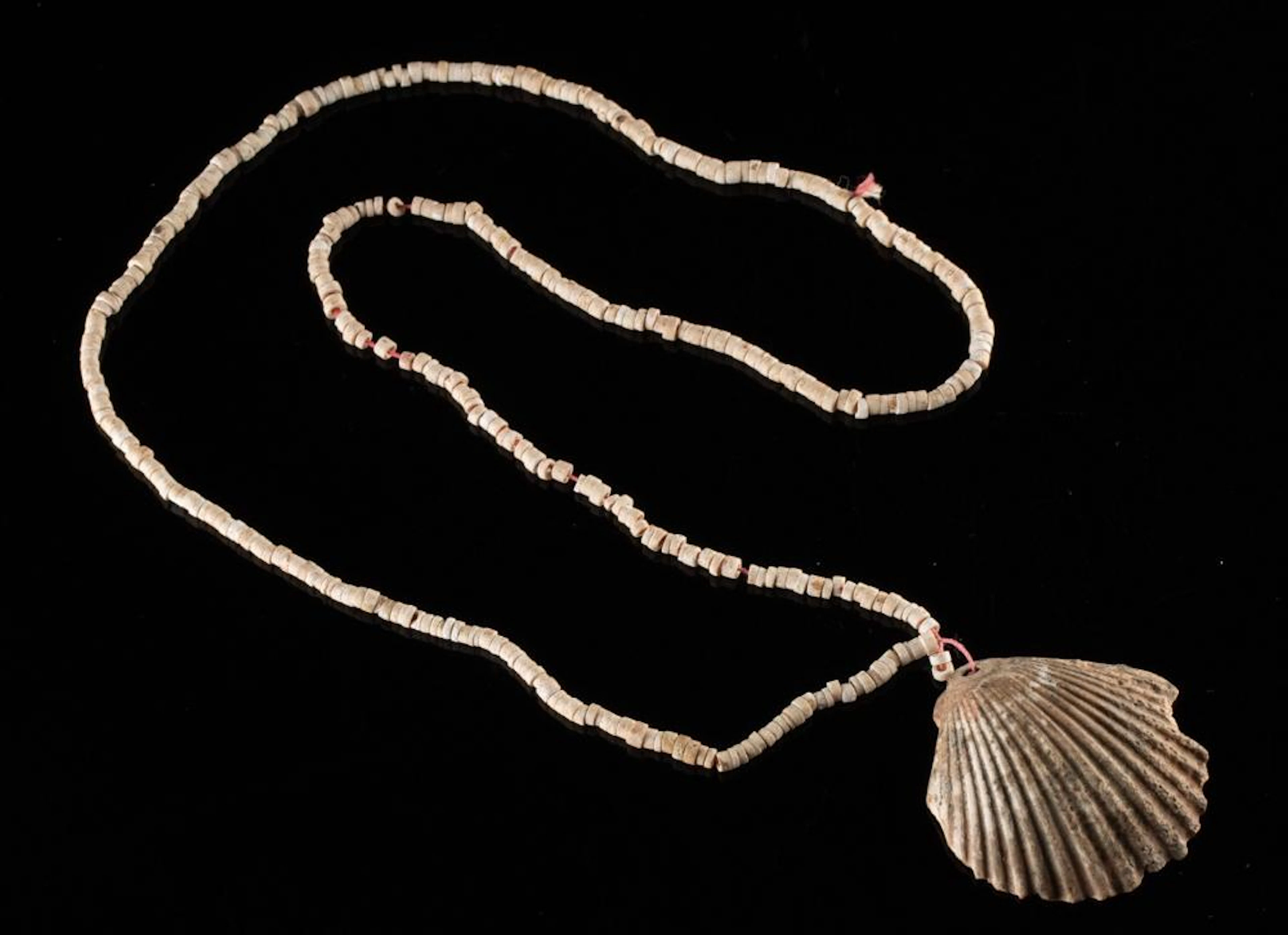 Ancestral Puebloan Heishi Shell Necklace, Scallop Pendant