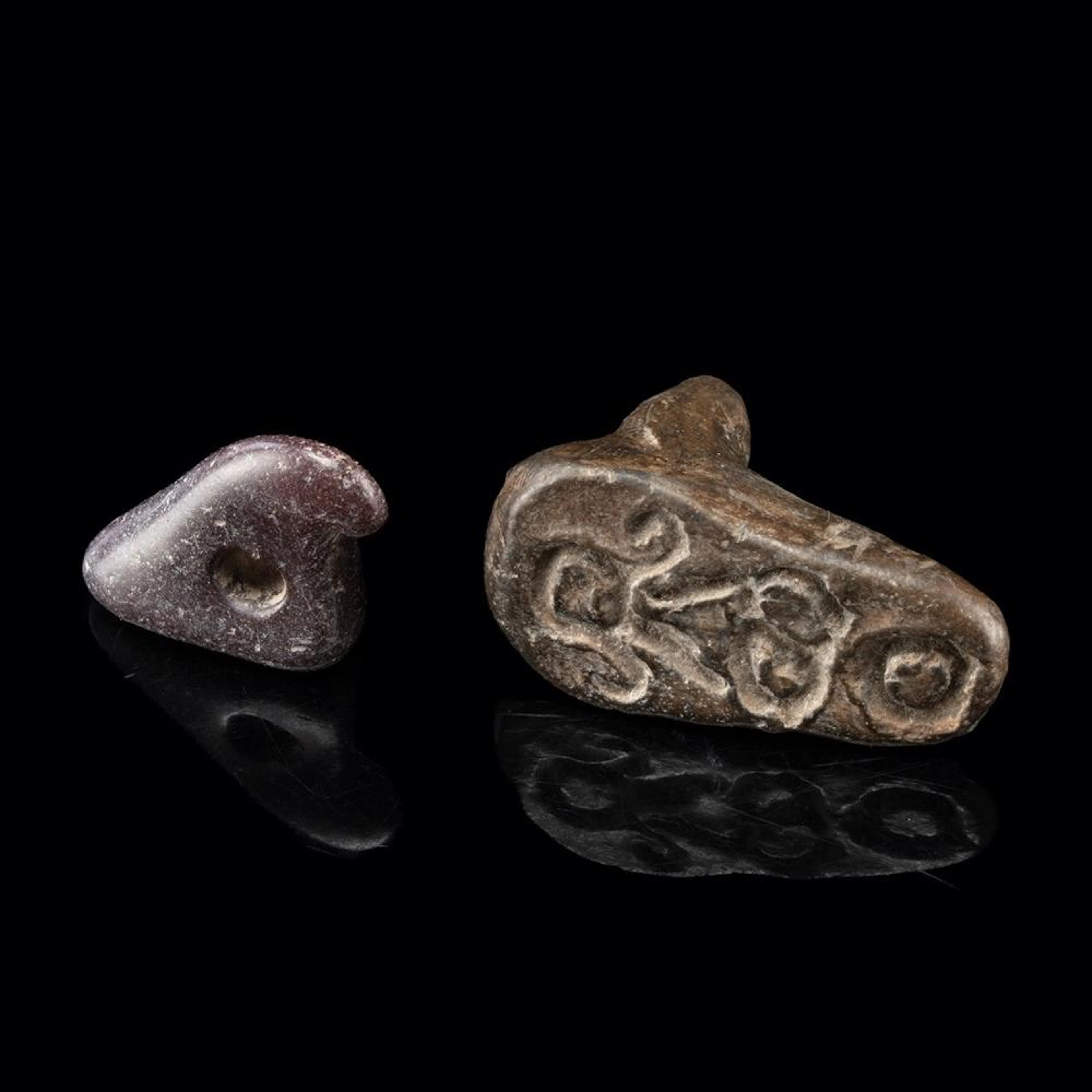 Two Near Eastern Bronze Age Stamp Seals - Stone Bird & Pottery Foot
