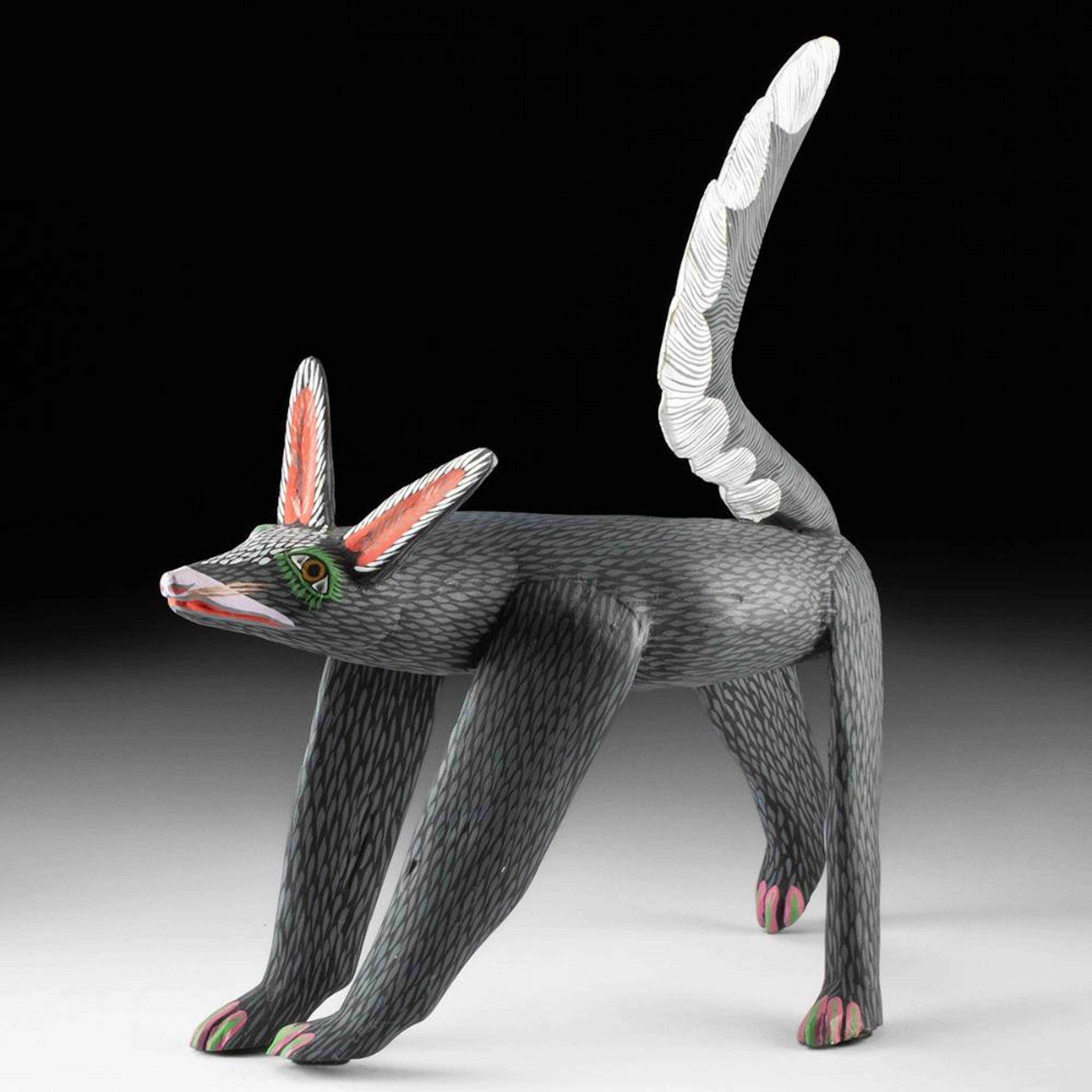 Mexican Carved Wood Alebrije Gray Fox by Efrain Fuentes