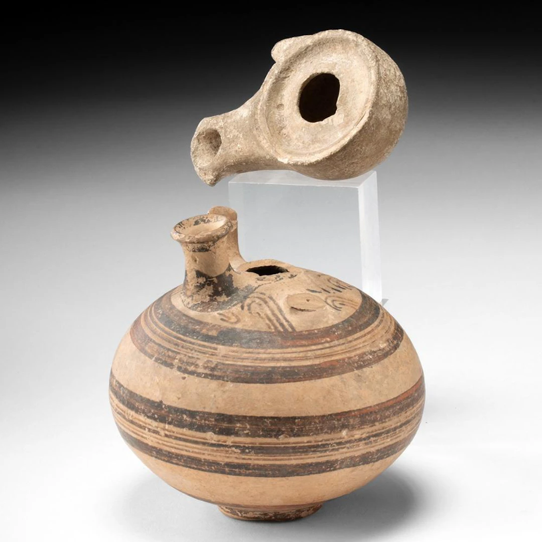 Mycenaean Stirrup Jar + Hellenistic Oil Lamp