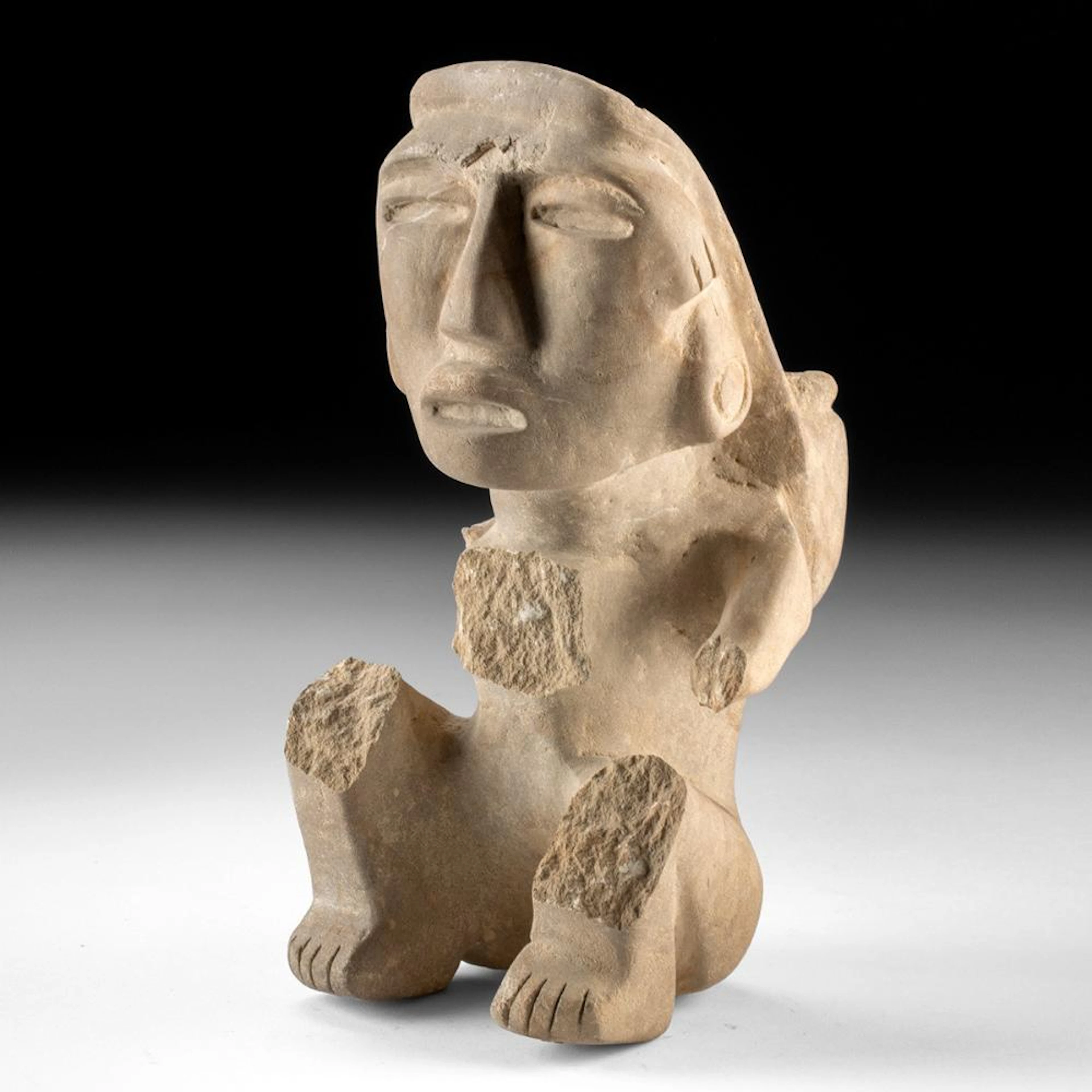 Teotihuacan Stone Cargador Figure - Seated Bearer with Tumpline